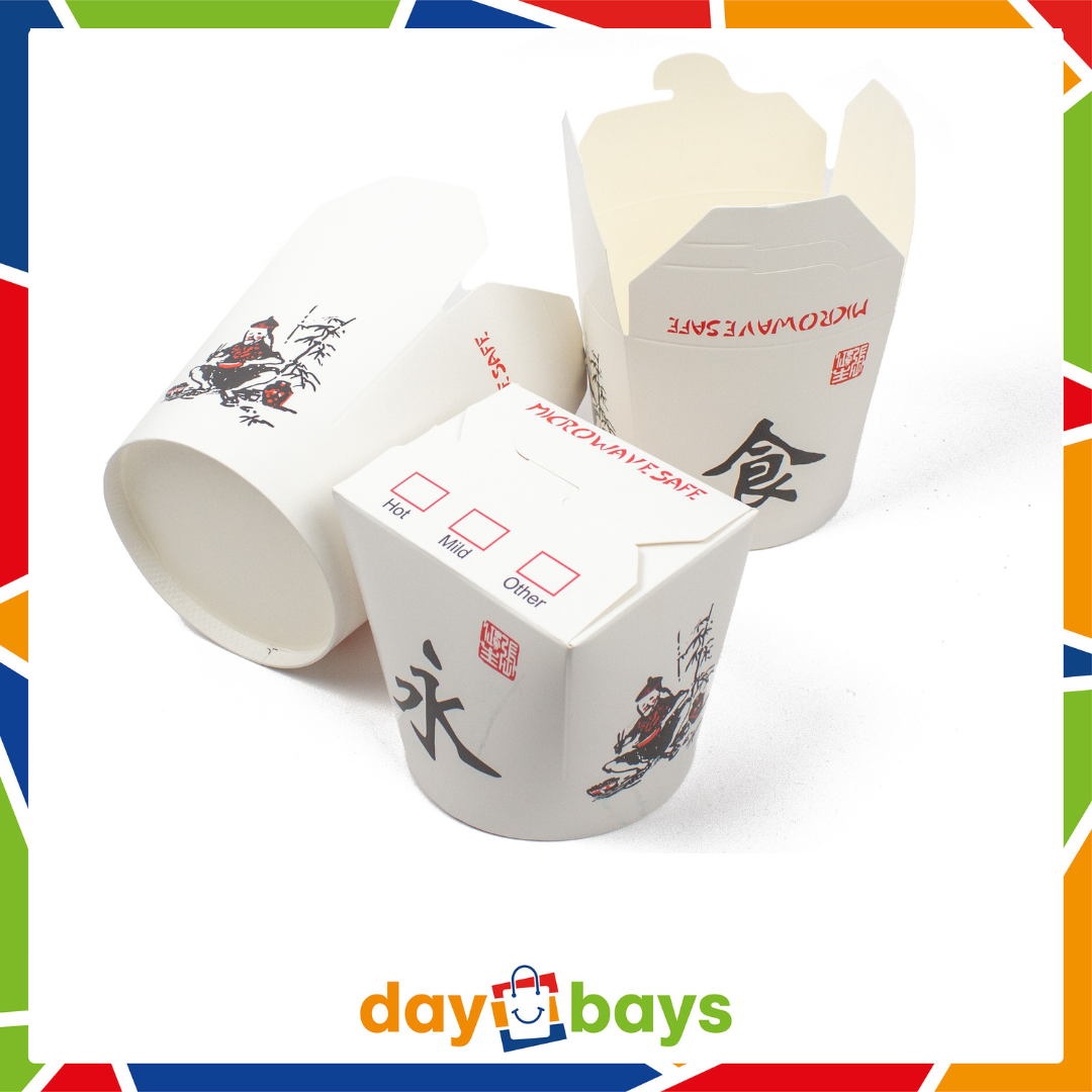 DayBays Asia Box 26 OZ 750 ml Papier+PE-beschichtet mit Druck Motiv "Thank You Enjoy" Rund Weiß
