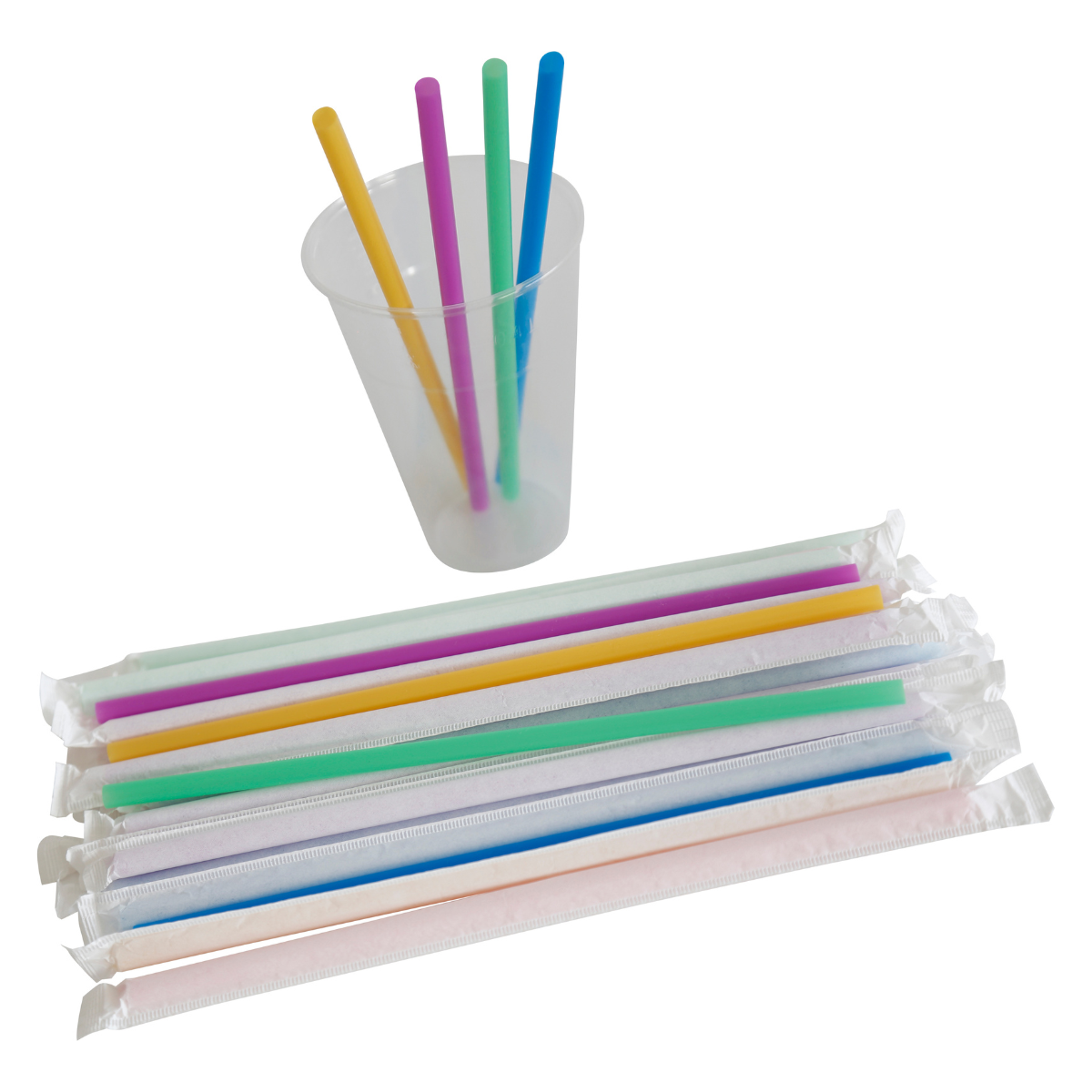 DayBays Mehrweg Strohhalme Einzeln Verpackt (Wrapped) Ø8 mm 240 mm Bunt