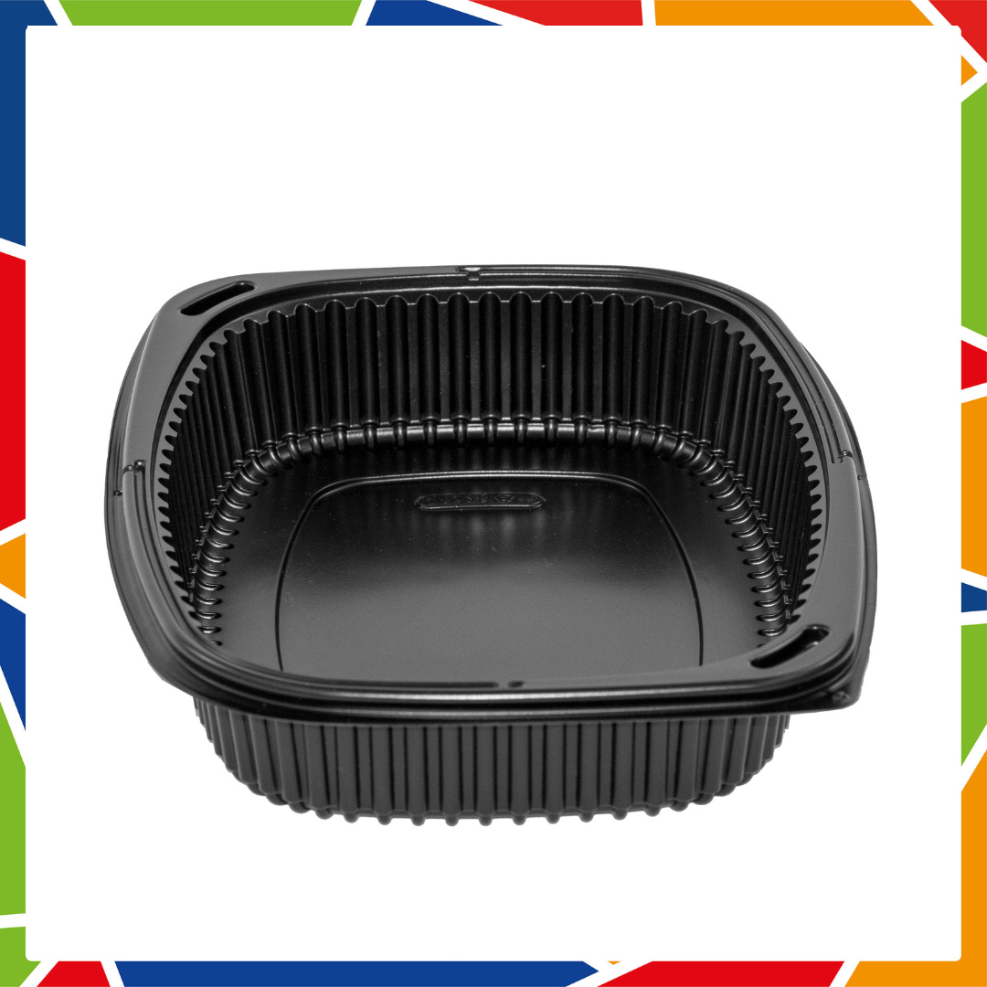 DayBays Mikrowellen Menüschale Cookipack Ungeteilt 1250 cc 255x190x45 mm PP Schwarz mit transparentem Deckel