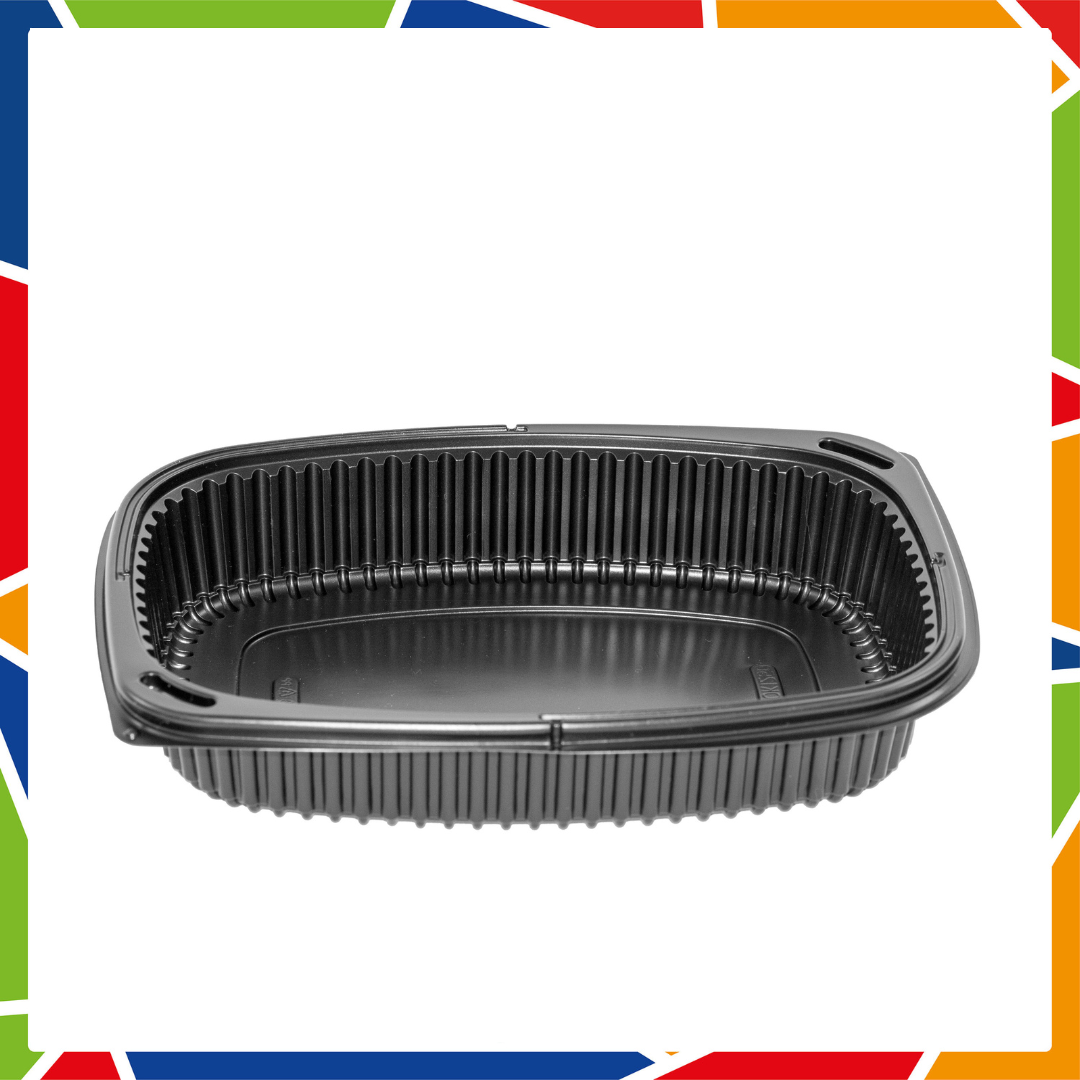 DayBays Mikrowellen Menüschale Cookipack Ungeteilt 1250 cc 255x190x45 mm PP Schwarz mit transparentem Deckel