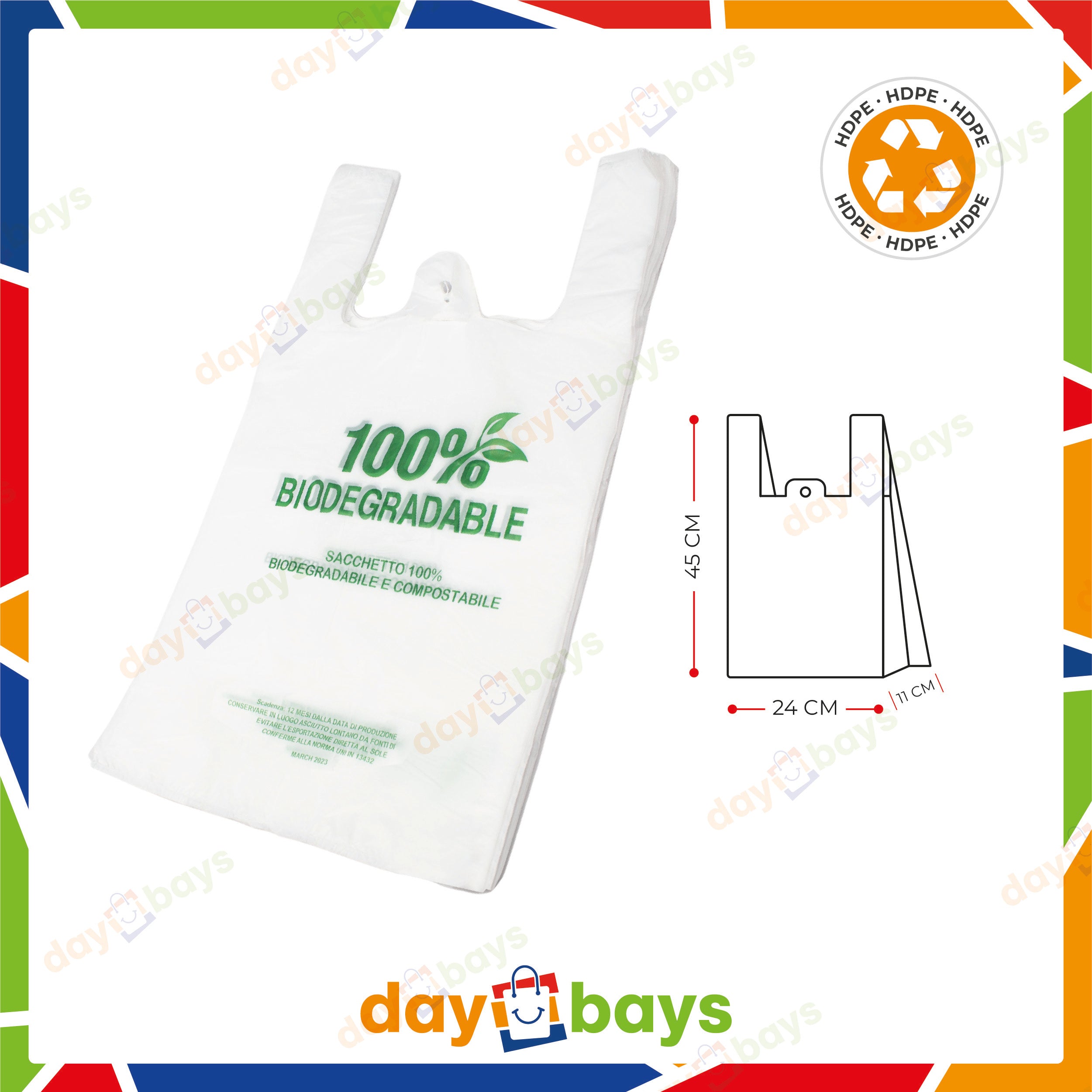 DayBays Bio Hemdchentragetaschen 24+11x45 cm 100% Biodegradable Bag weiß geblockt