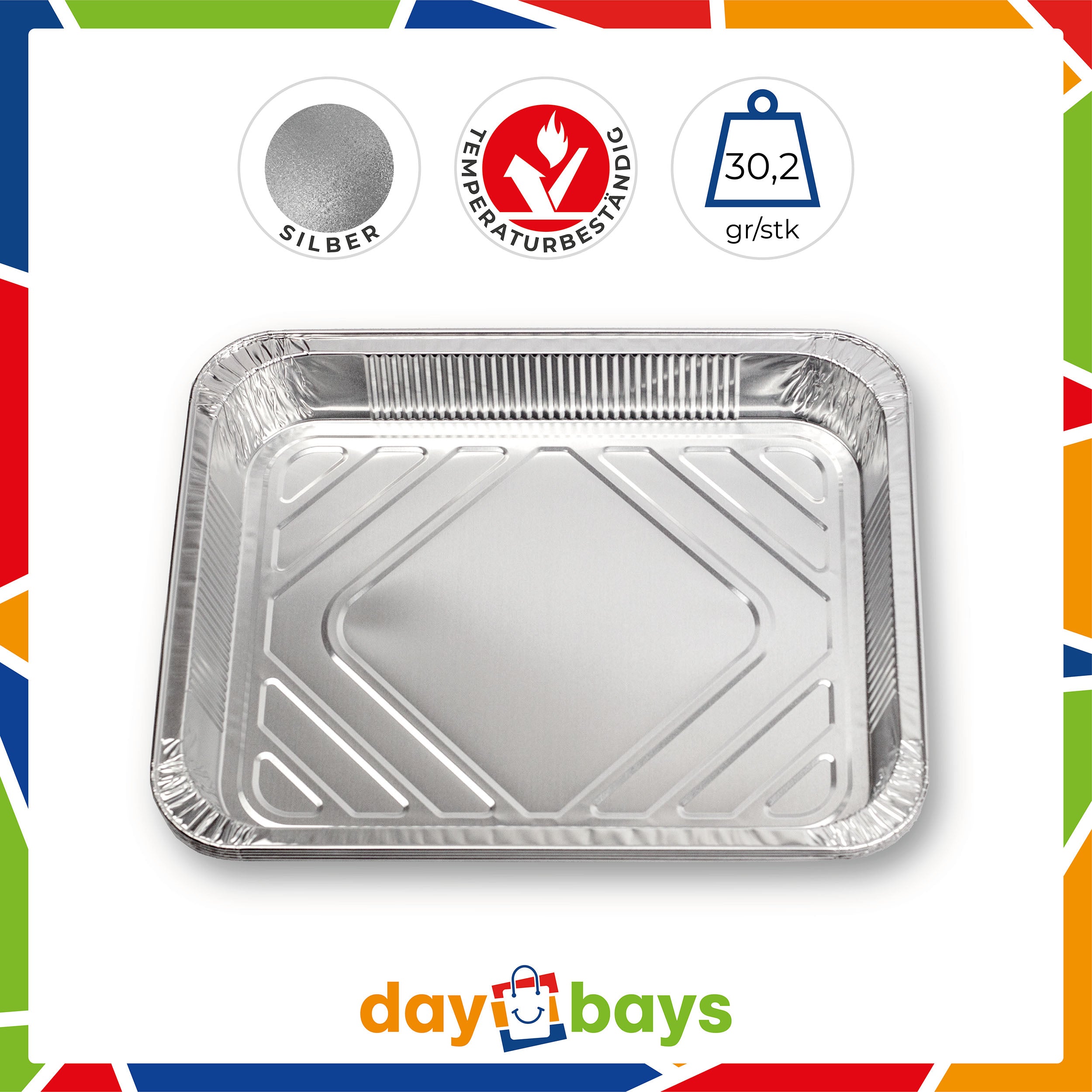 DayBays Aluschale für 2kg R2000G 2660ml 322x262x42 mm 2660cc Extra Stark Rechteckig