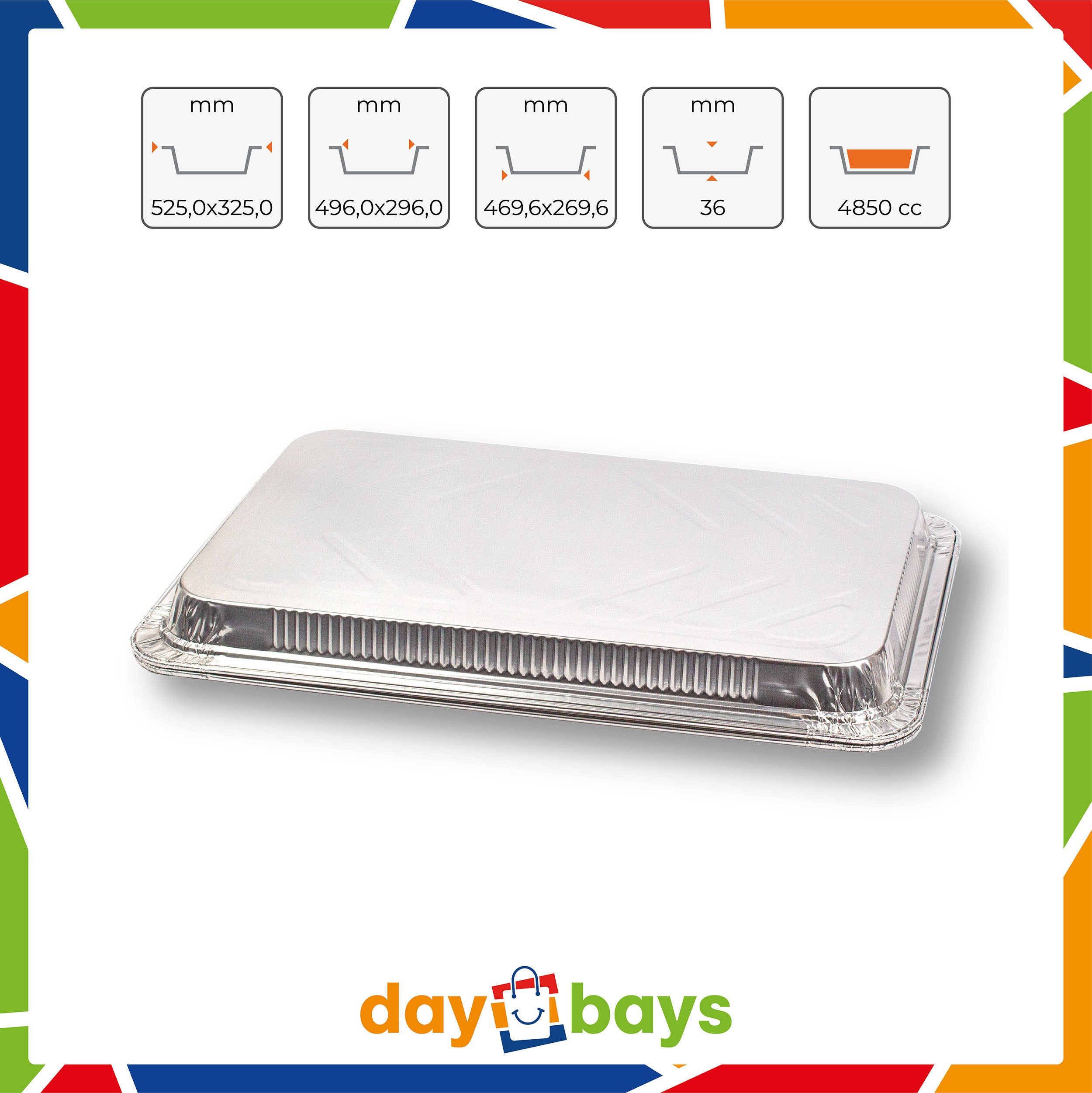 DayBays Aluschale für 4kg R4000G 4850ml 525×325×36 mm 4850cc Extra Stark Rechteckig