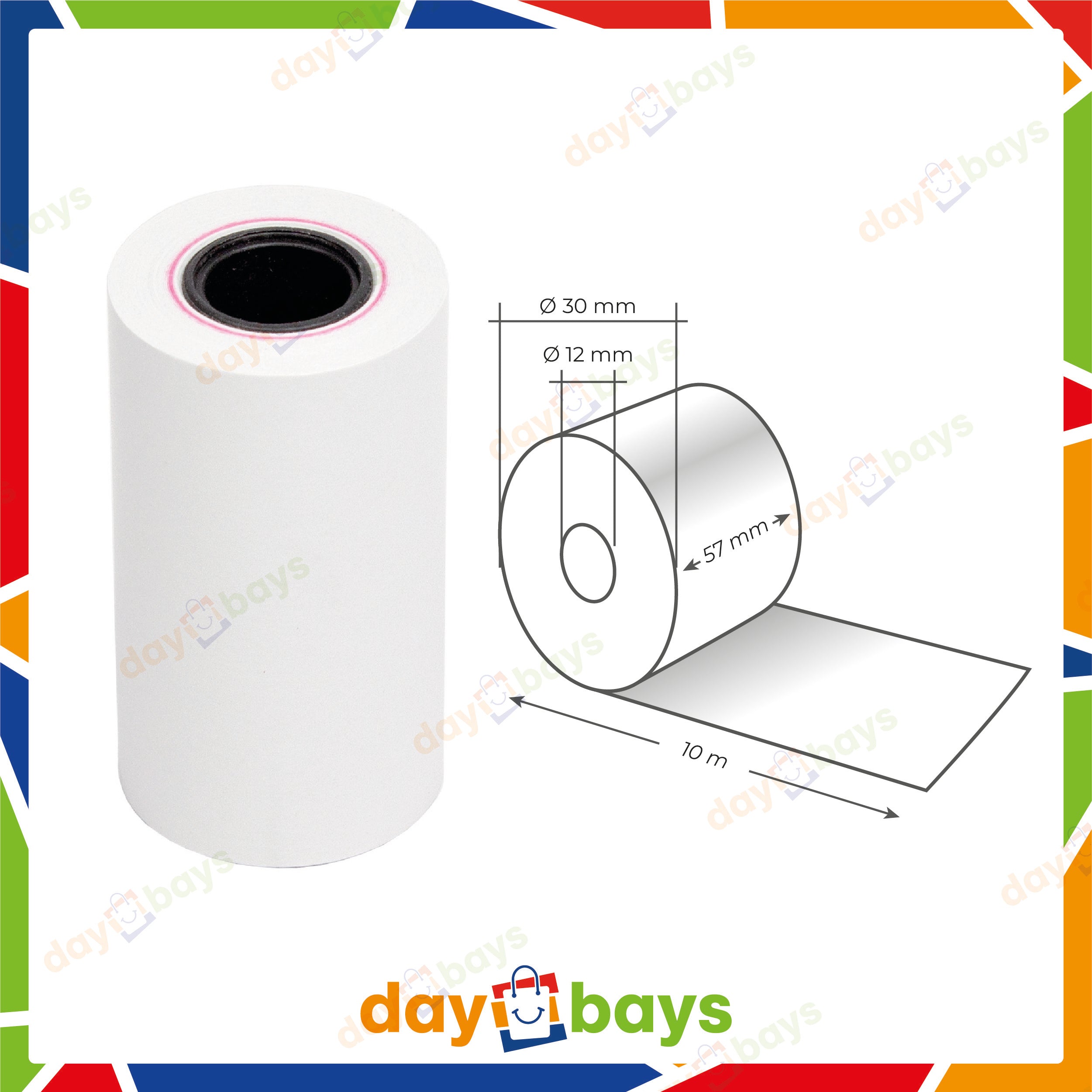 DayBays Thermorolle 57x30x12 mm 10 meter pro Rolle Kassenrollen aus Papier