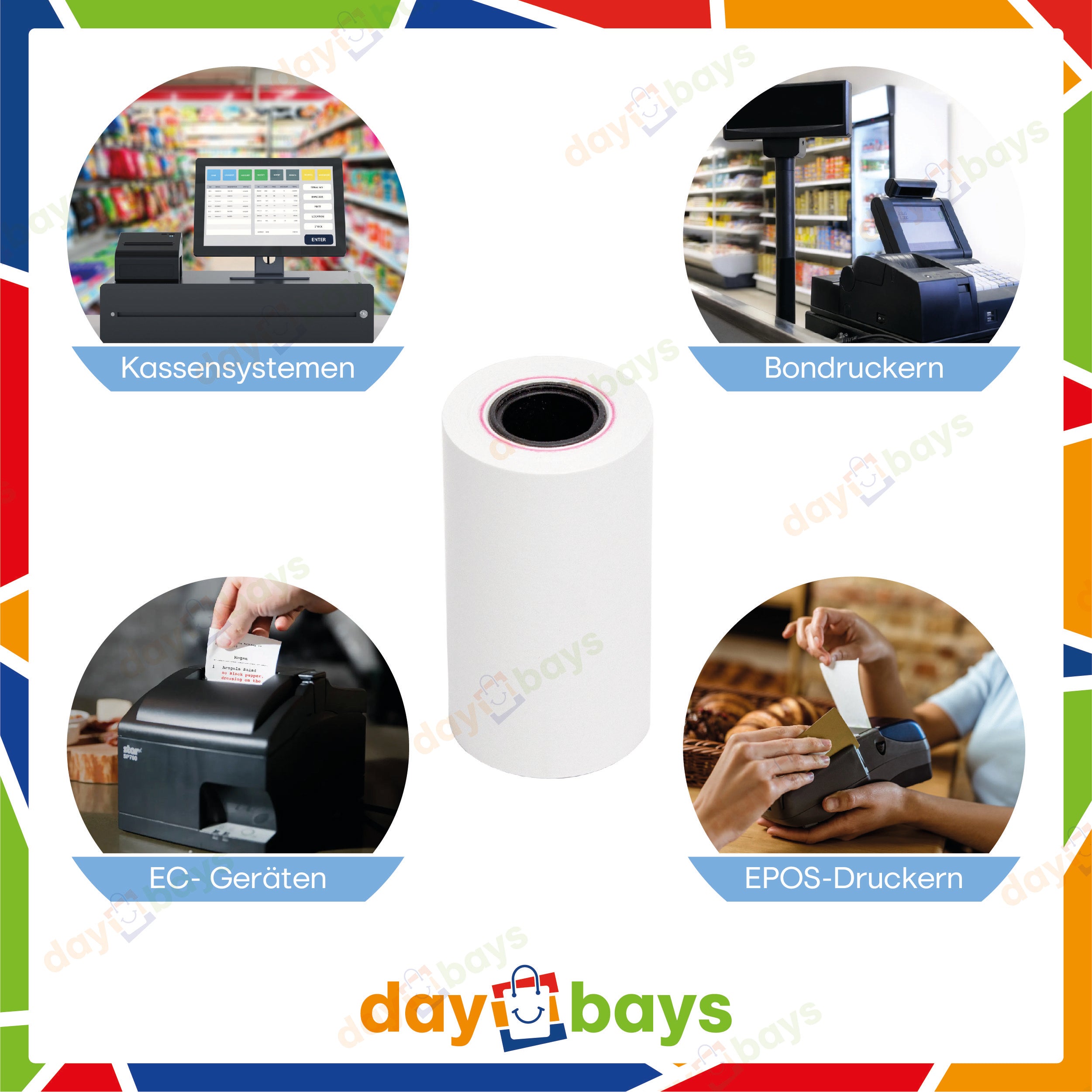 DayBays Thermorolle 57x30x12 mm 10 meter pro Rolle Kassenrollen aus Papier