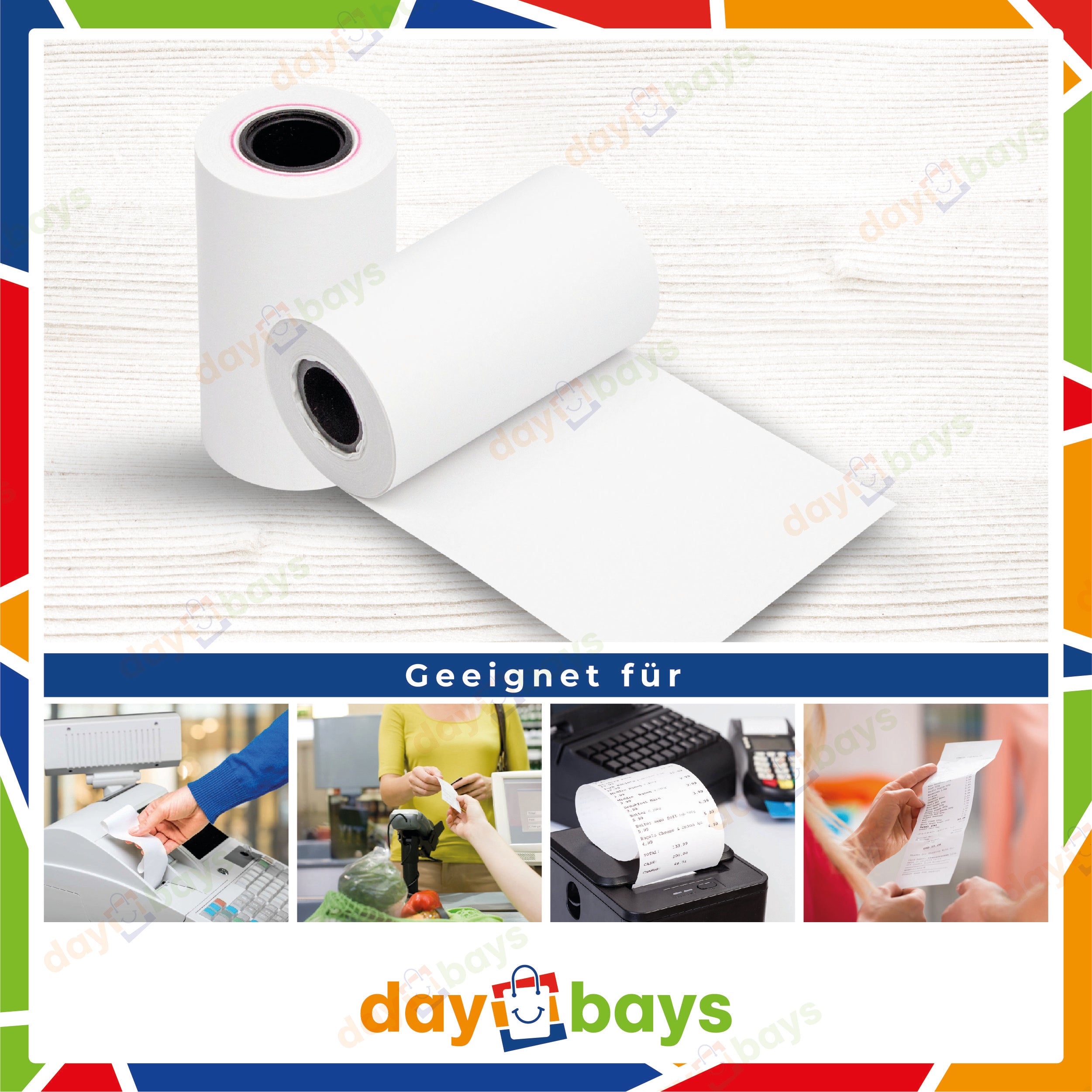 DayBays Thermorolle 57x36x12 mm 15 meter pro Rolle Kassenrollen aus Papier