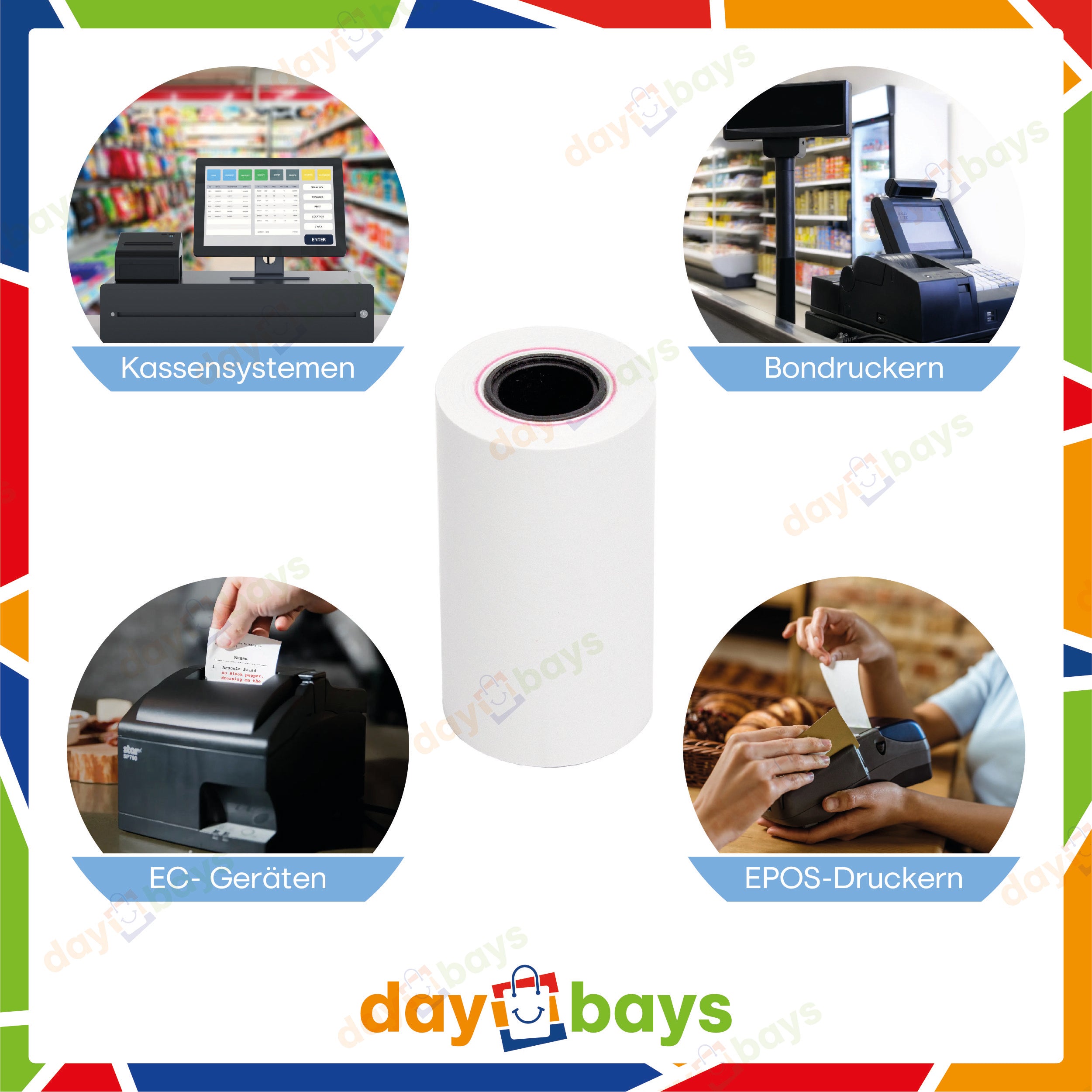 DayBays Thermorolle 57x36x12 mm 15 meter pro Rolle Kassenrollen aus Papier