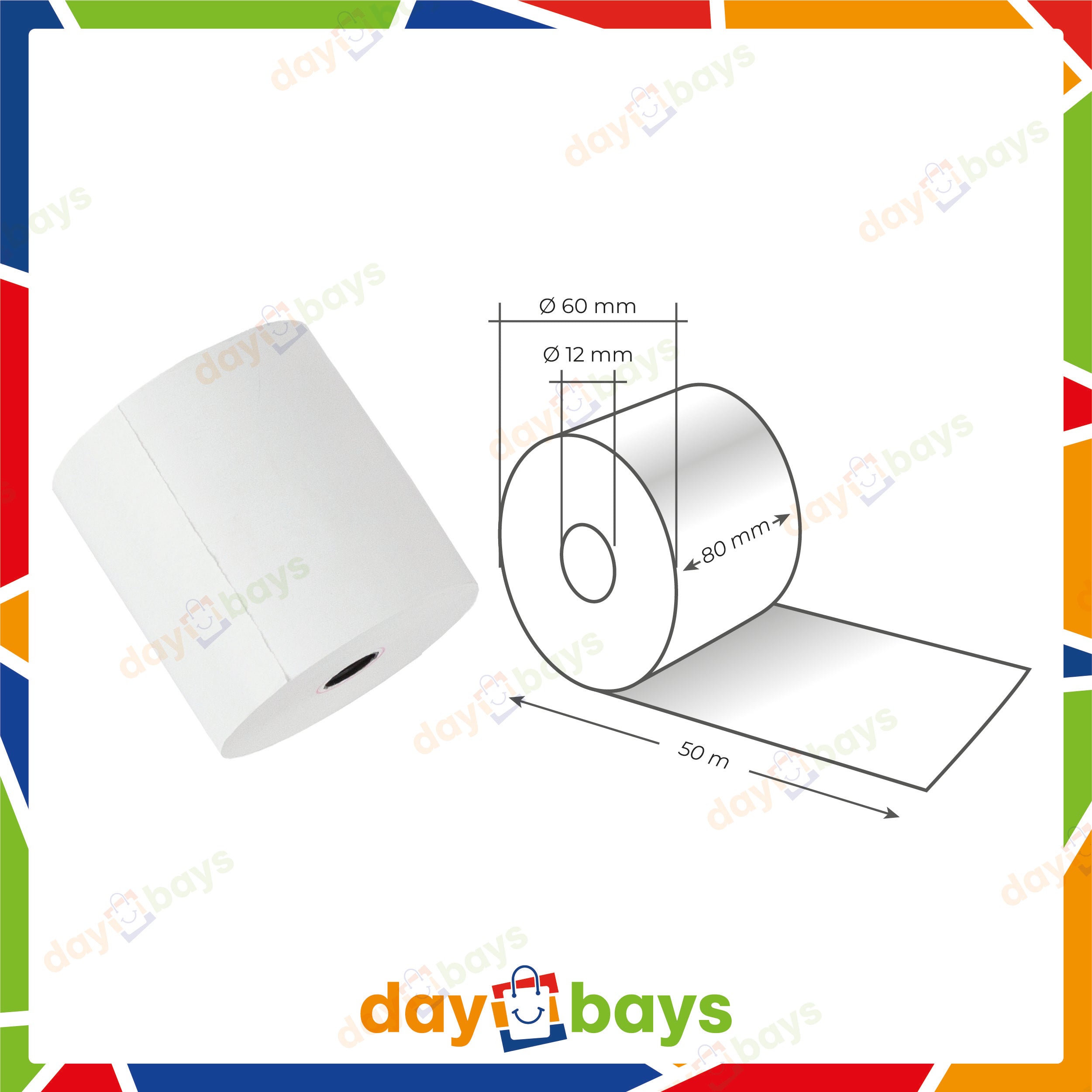 DayBays Thermorolle 80x60x12 mm 50 meter pro Rolle Kassenrollen aus Papier