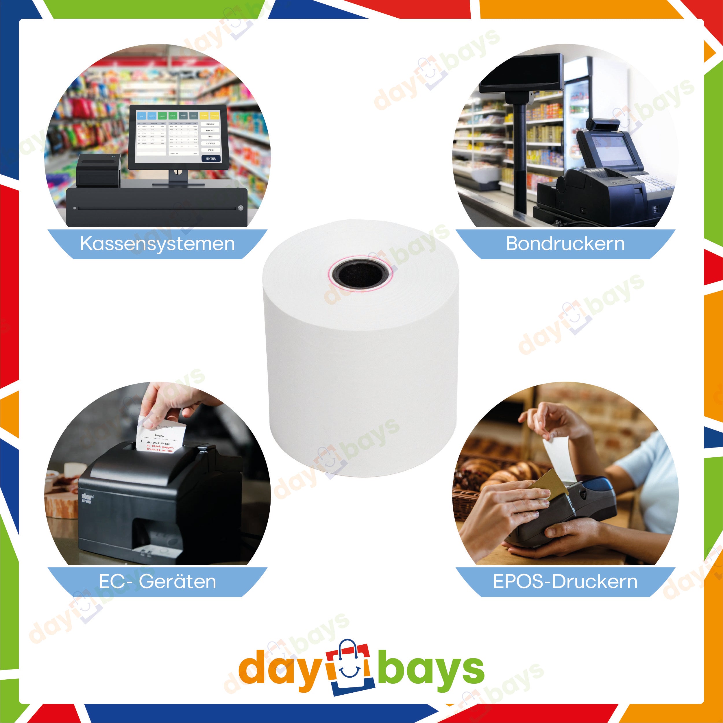 DayBays Thermorolle 80x60x12 mm 50 meter pro Rolle Kassenrollen aus Papier