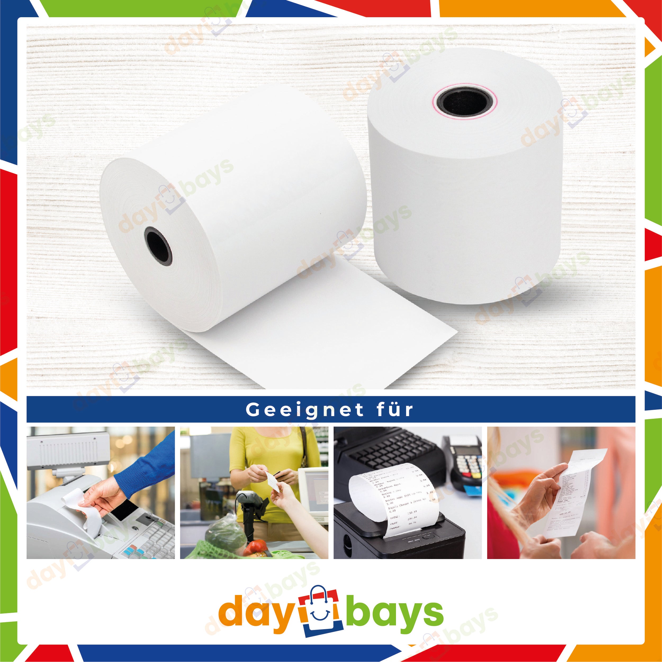 DayBays Thermorolle 57x45x12 mm 25 meter pro Rolle Kassenrollen aus Papier