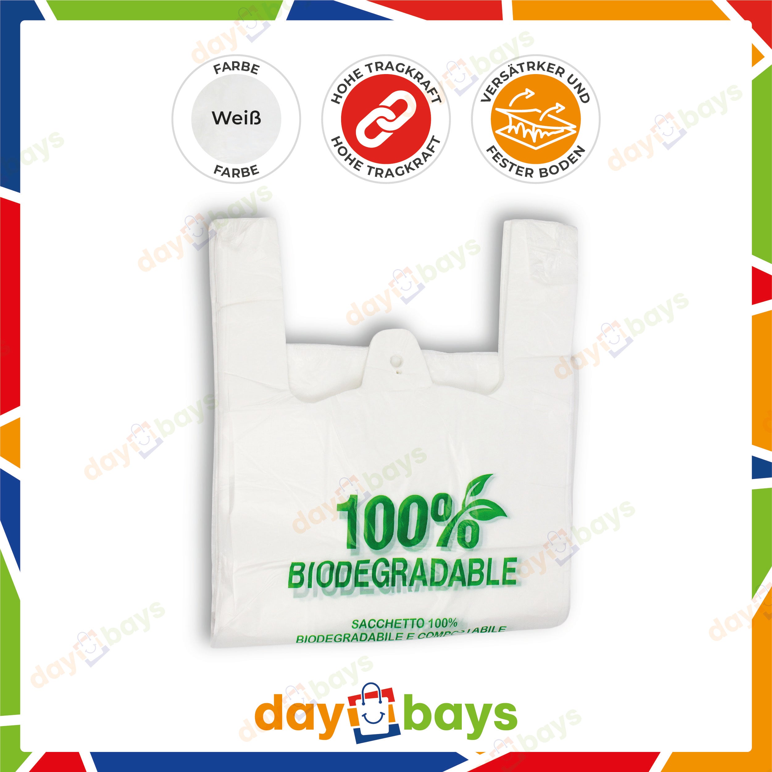 DayBays Bio Hemdchentragetaschen 24+11x45 cm 100% Biodegradable Bag weiß geblockt