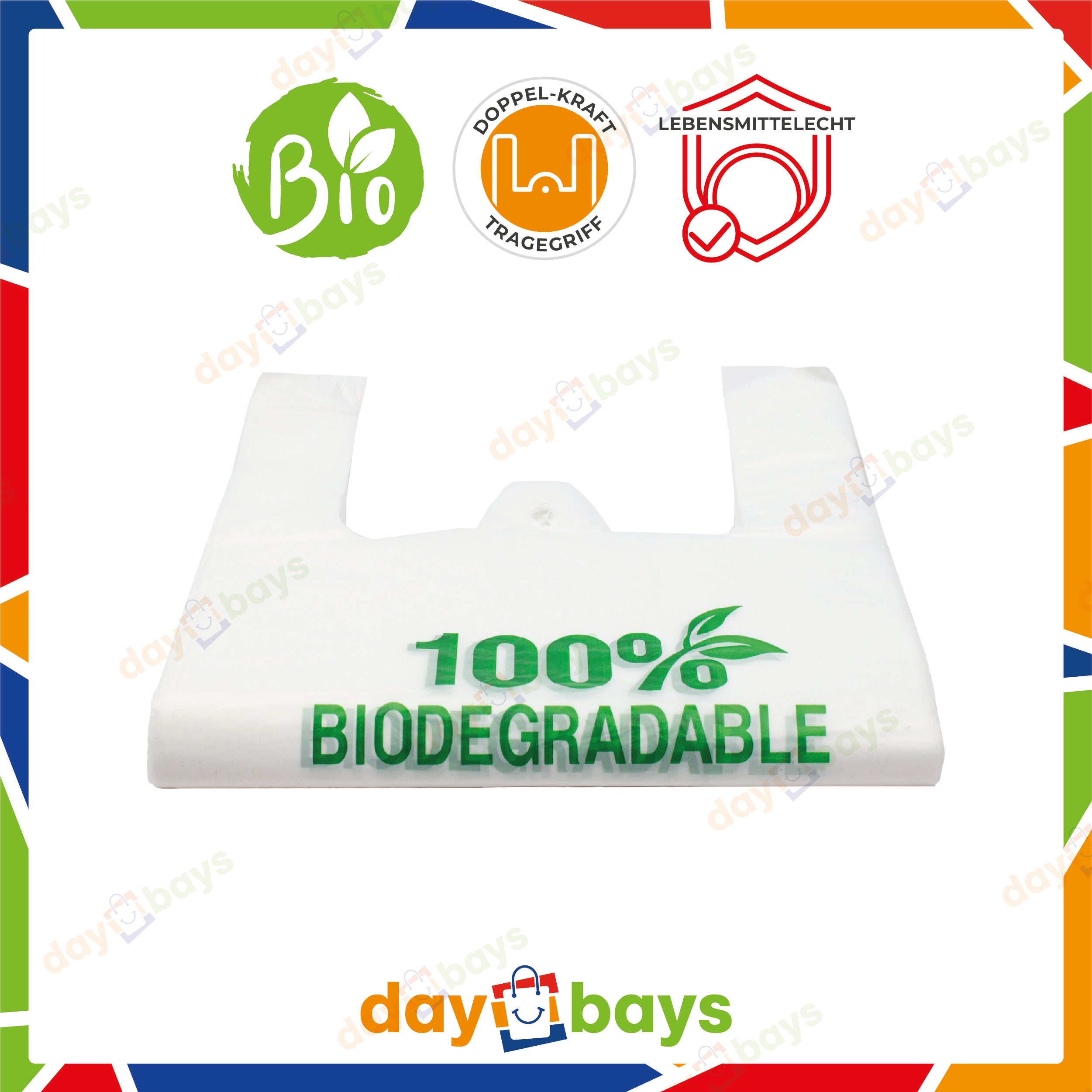 DayBays Bio Hemdchentragetaschen 24+11x45 cm 100% Biodegradable Bag weiß geblockt