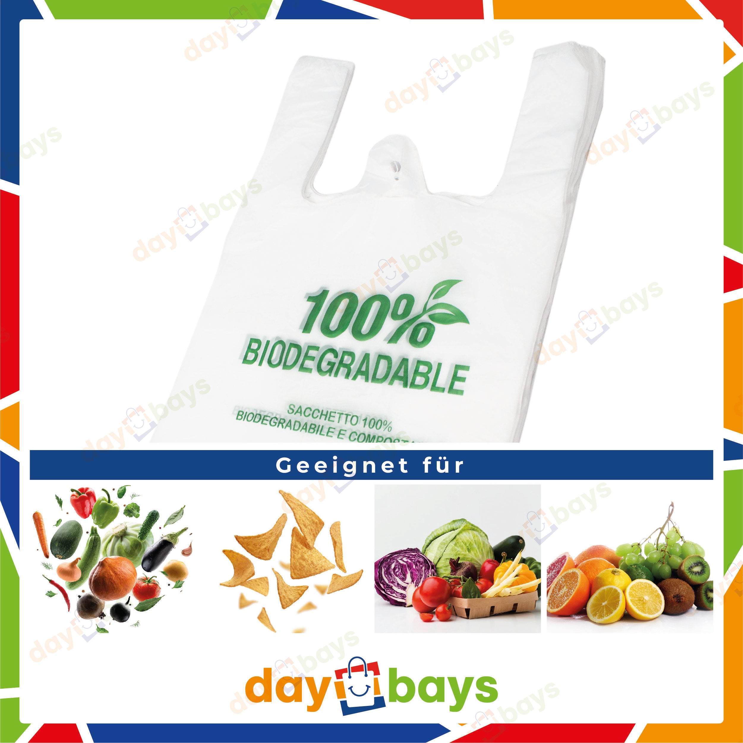DayBays Bio Hemdchentragetaschen 27+13x48 cm 100% Biodegradable Bag weiß geblockt