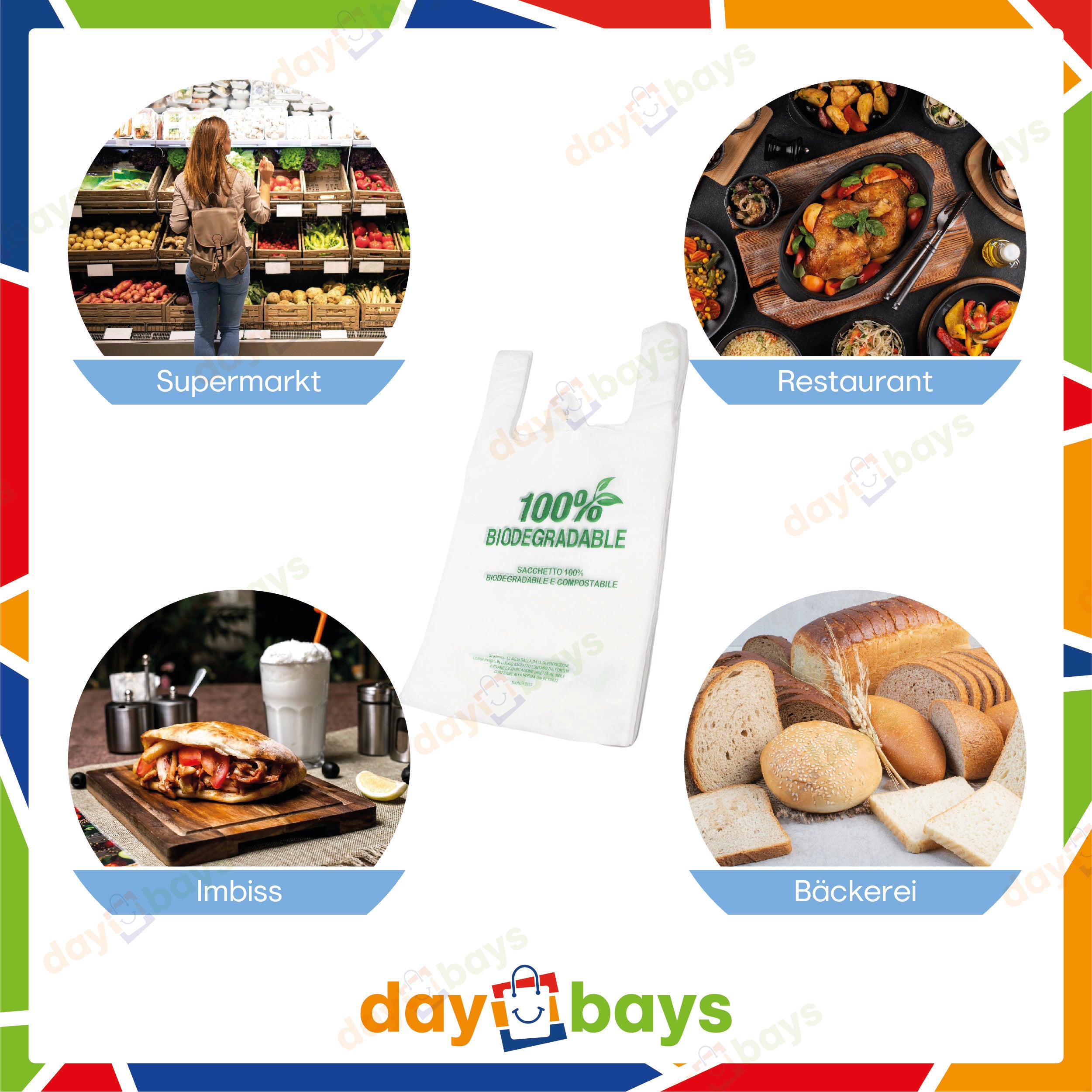 DayBays Bio Hemdchentragetaschen 27+13x48 cm 100% Biodegradable Bag weiß geblockt