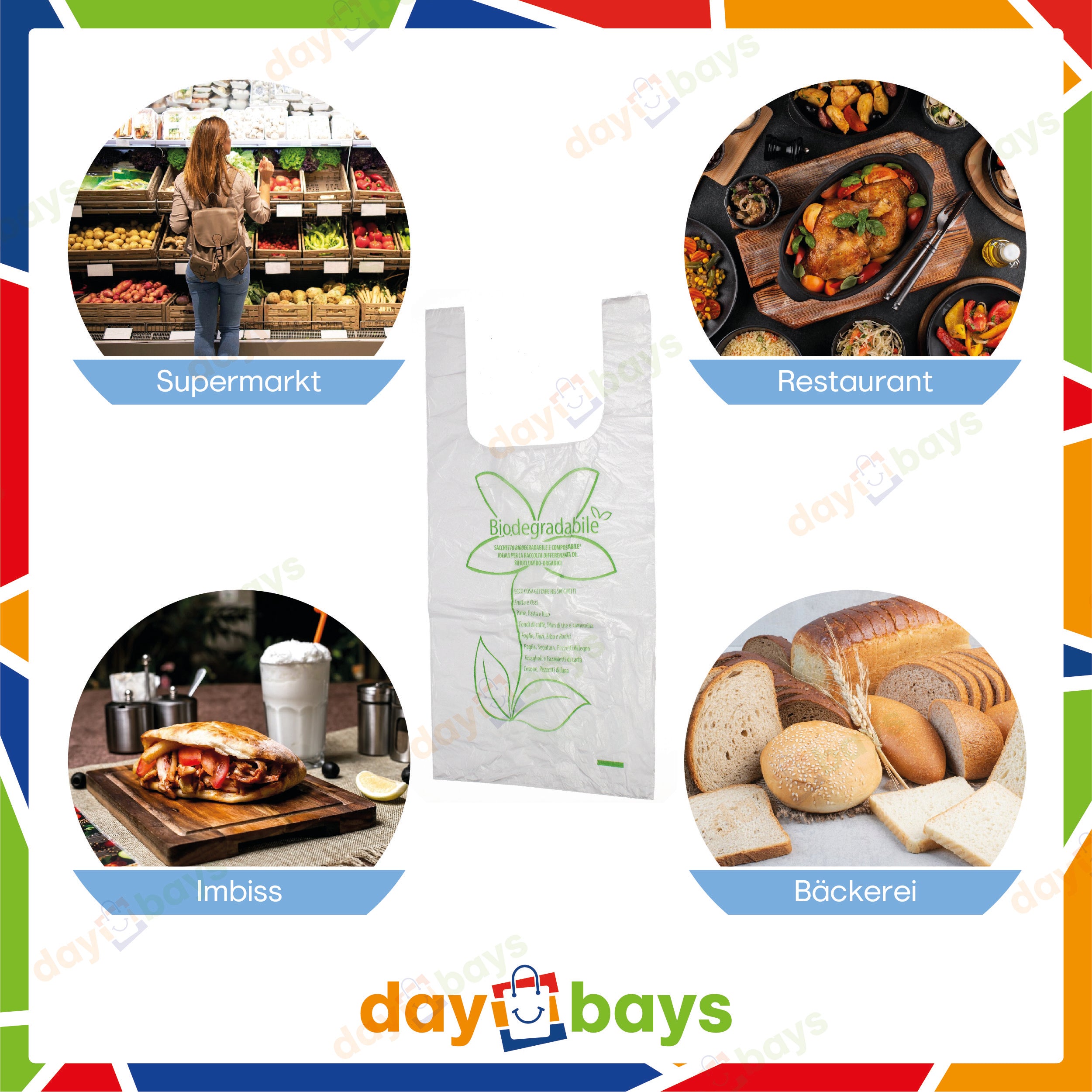 DayBays Bio Knotenbeutel auf Rolle 5 Kg 22+12x47 cm Biodegradable HDPE Transparent Extra Stark
