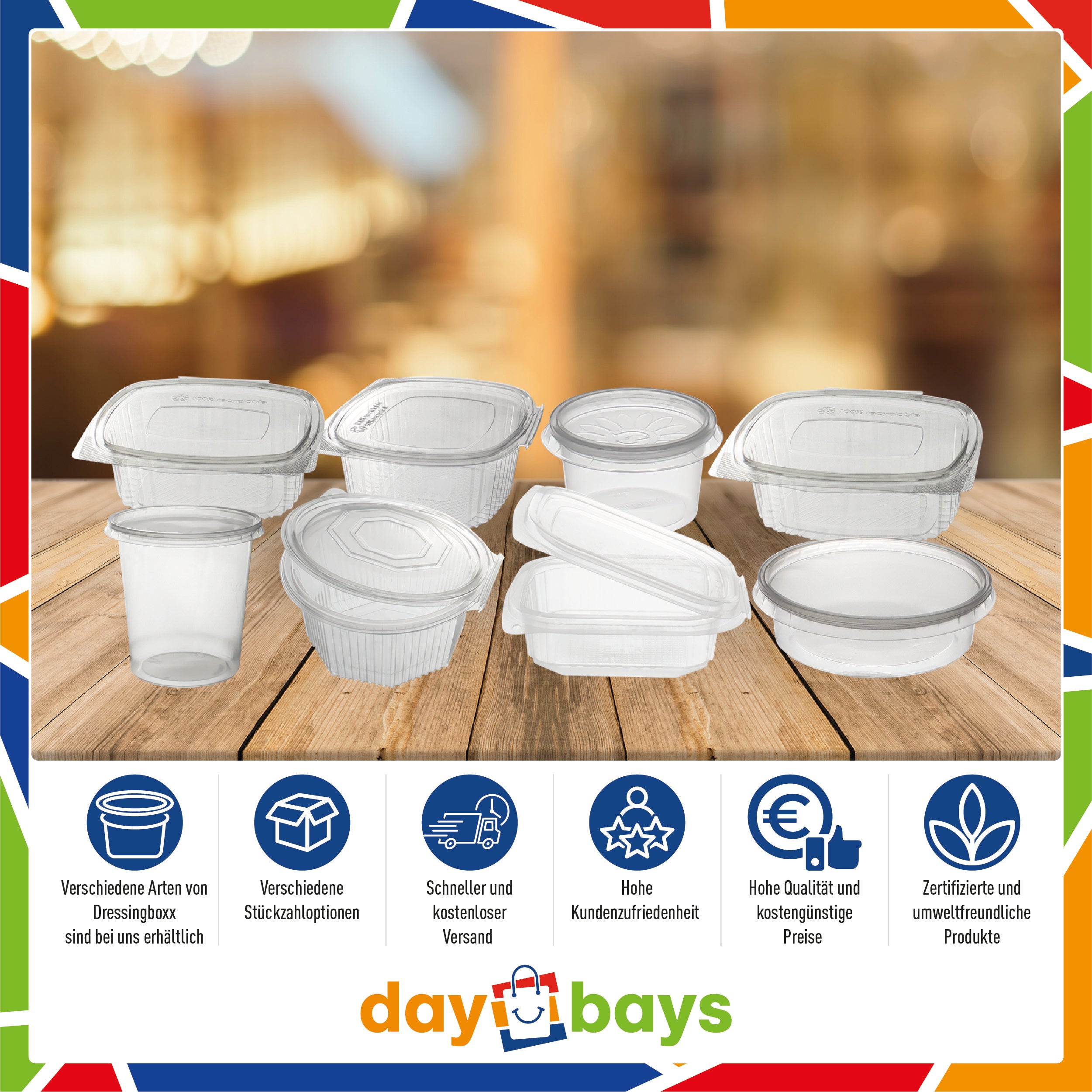 DayBays Haushaltsbox PP 750 ml 168x164x69 mm 8 Eckig Salat-Box Alpha mit anhängendem Deckel