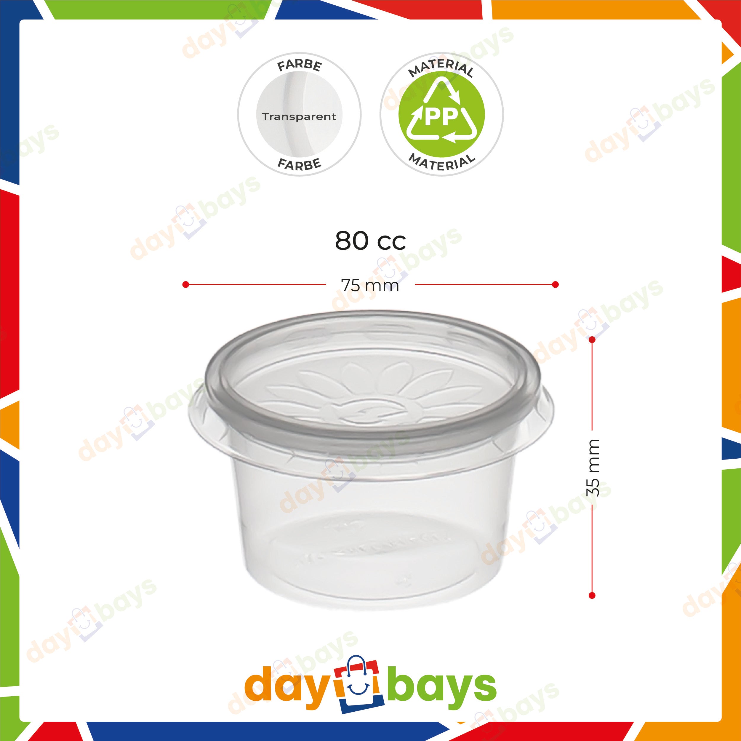 DayBays Dressingbox (Saucecup) 80cc. 75x35 mm Kombi-Verpackung Transparent inklusive passende Deckel
