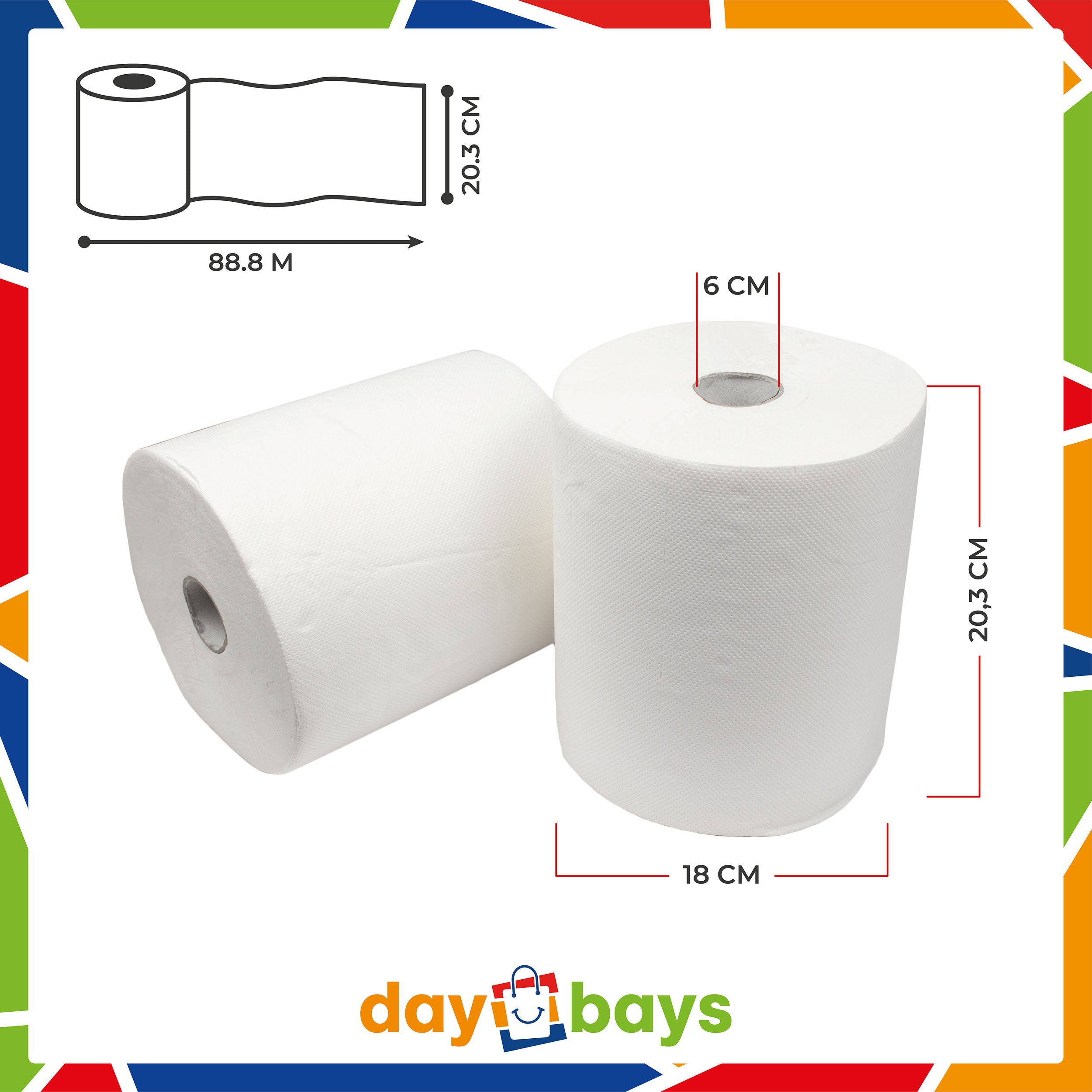 DayBays Handtuchrolle Matic 2-lagig 88,8 m Zellstoff Extra Weich Weiß