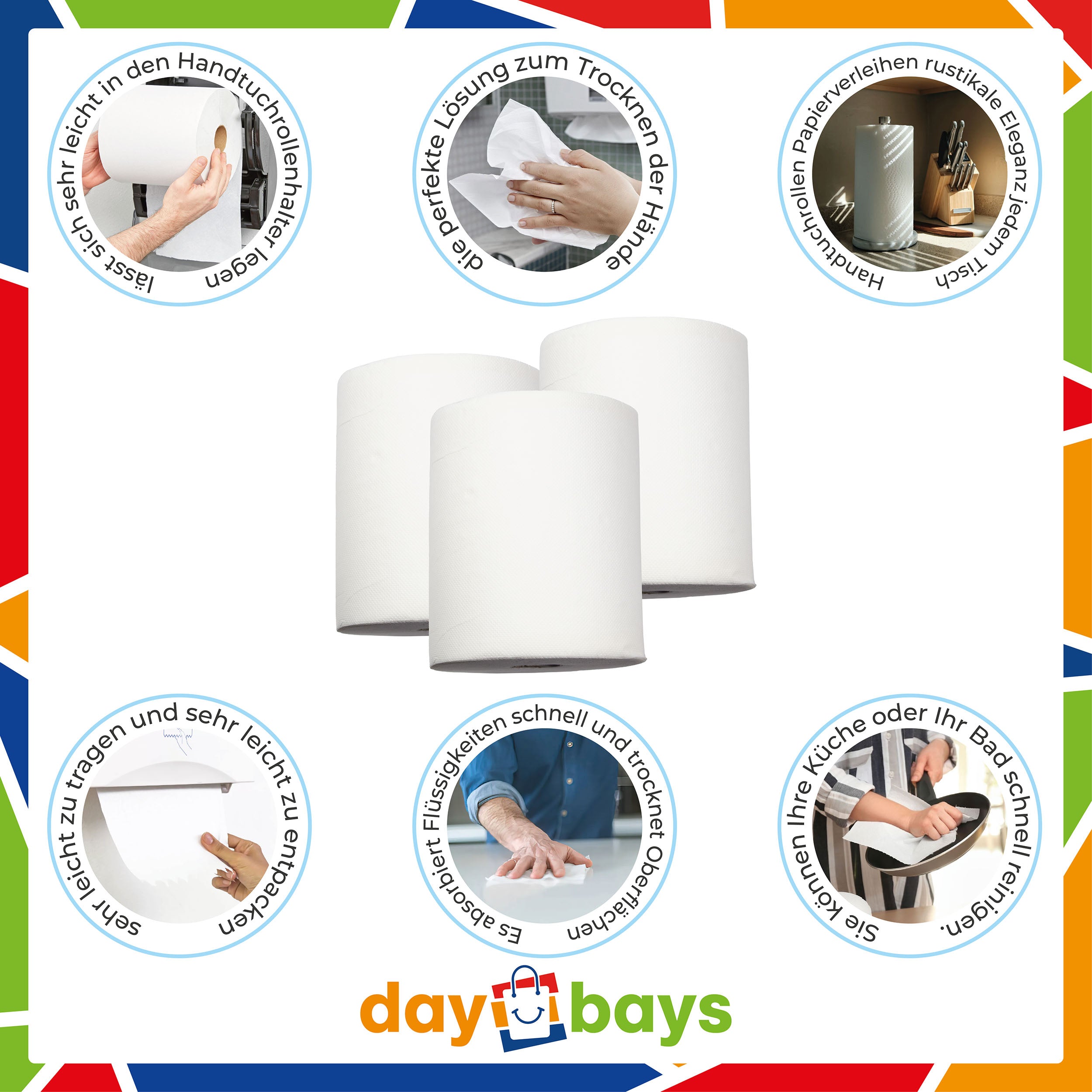 DayBays Handtuchrolle Mini Deluxe 2-lagig 187 Blatt Zellstoff Extra Weich Weiß
