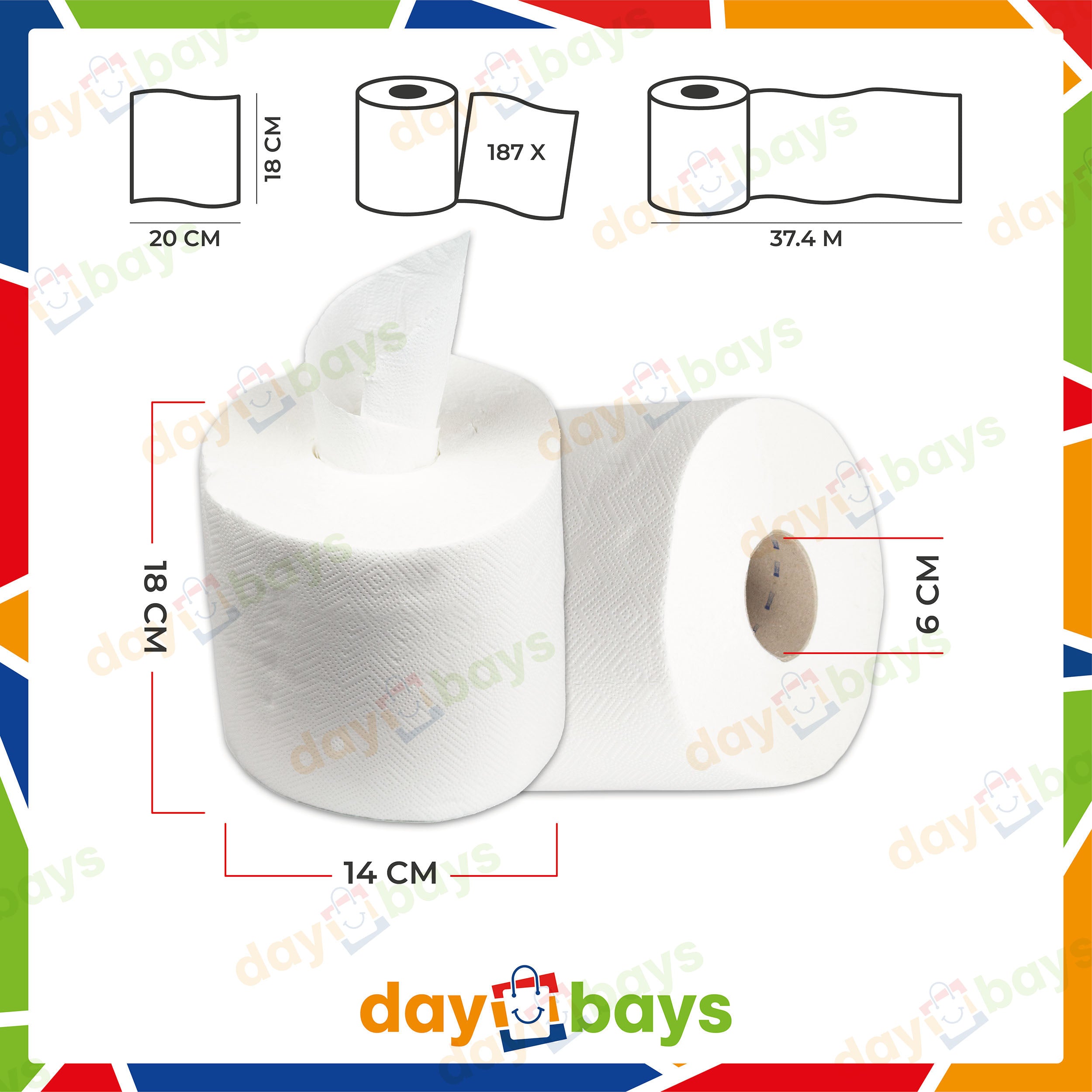 DayBays Handtuchrolle Mini Deluxe 2-lagig 187 Blatt Zellstoff Extra Weich Weiß