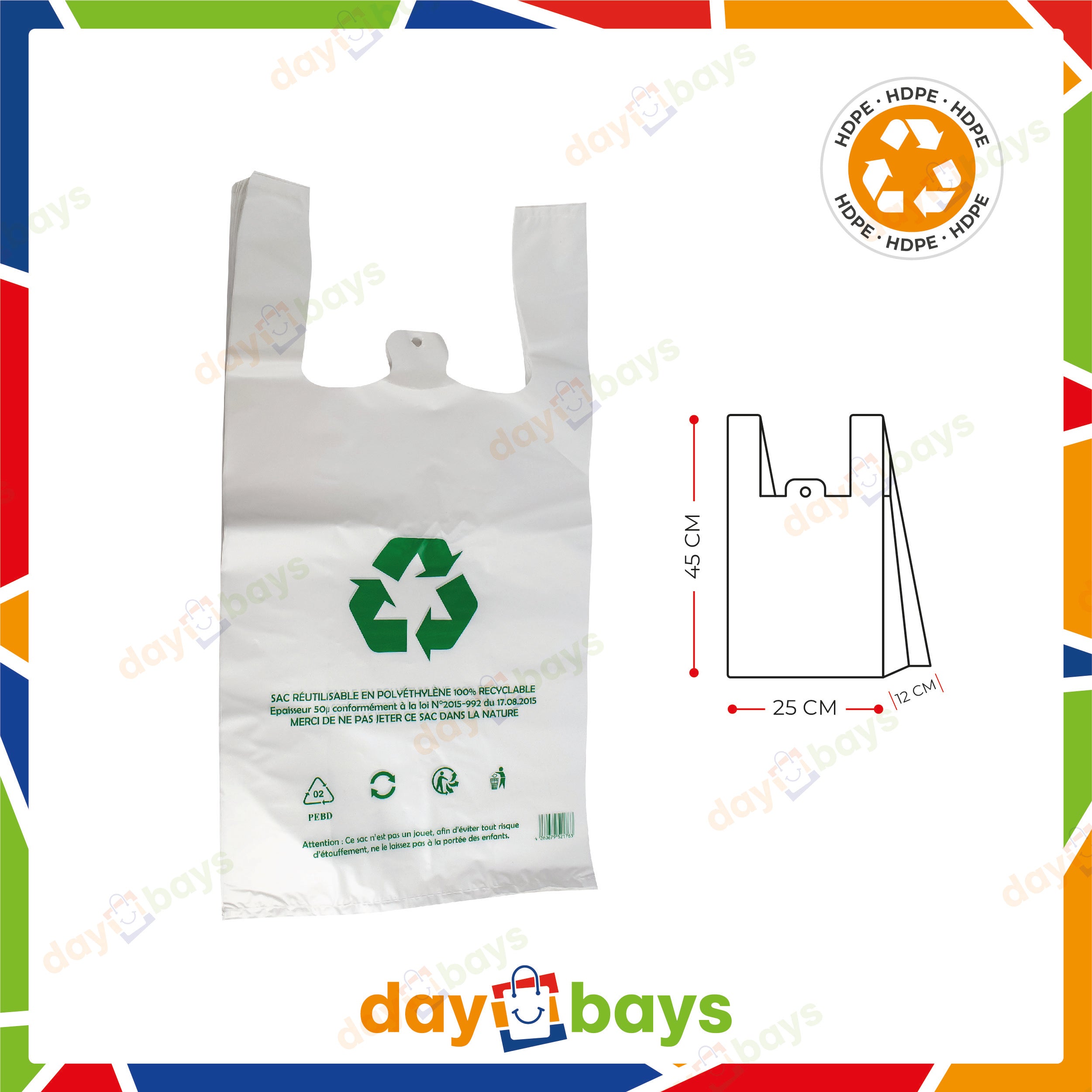 DayBays Hemdchentragetaschen 50 my 25+12x45 cm HDPE weiß geblockt, reissfest