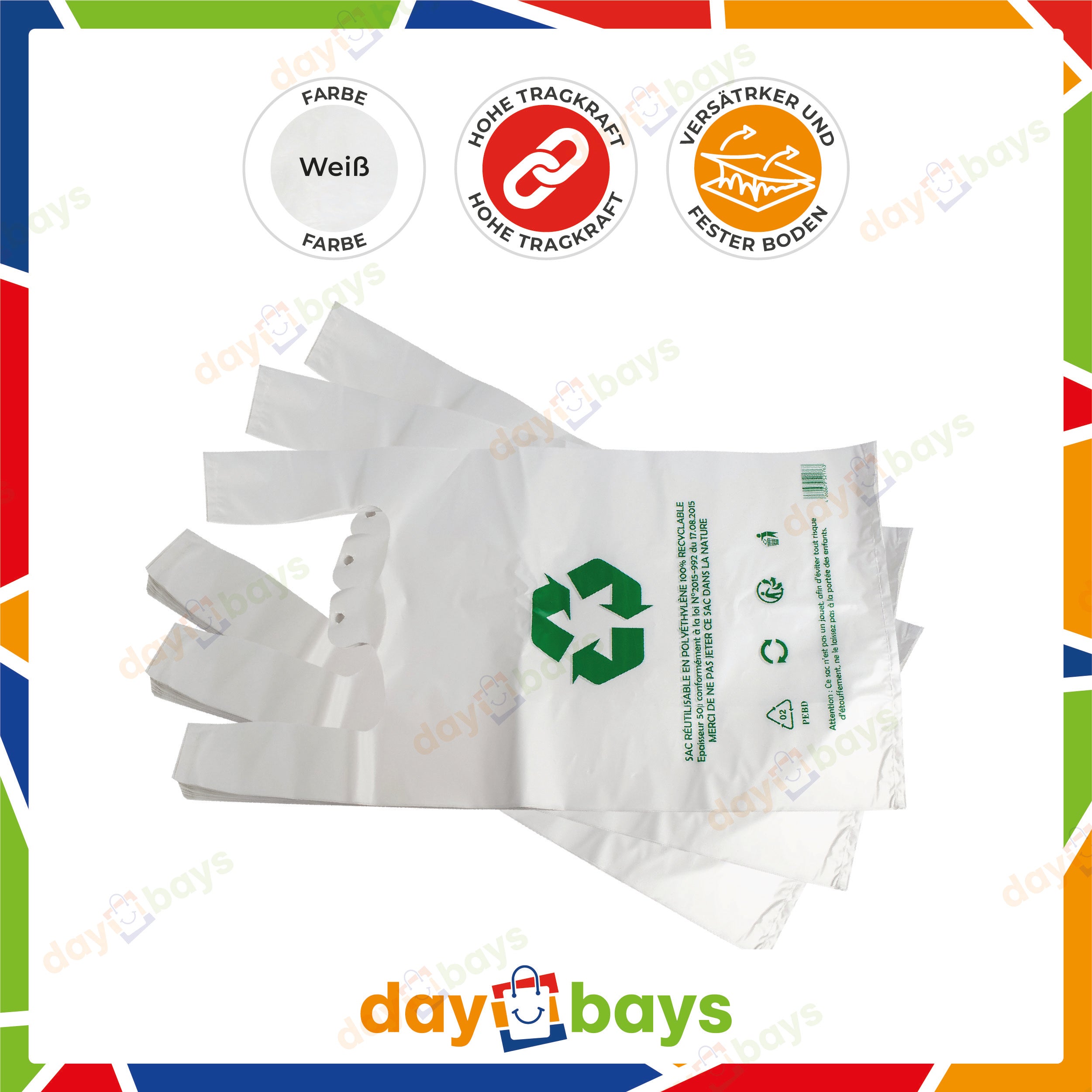 DayBays Hemdchentragetaschen 50 my 30+18x55 cm HDPE weiß geblockt, reissfest