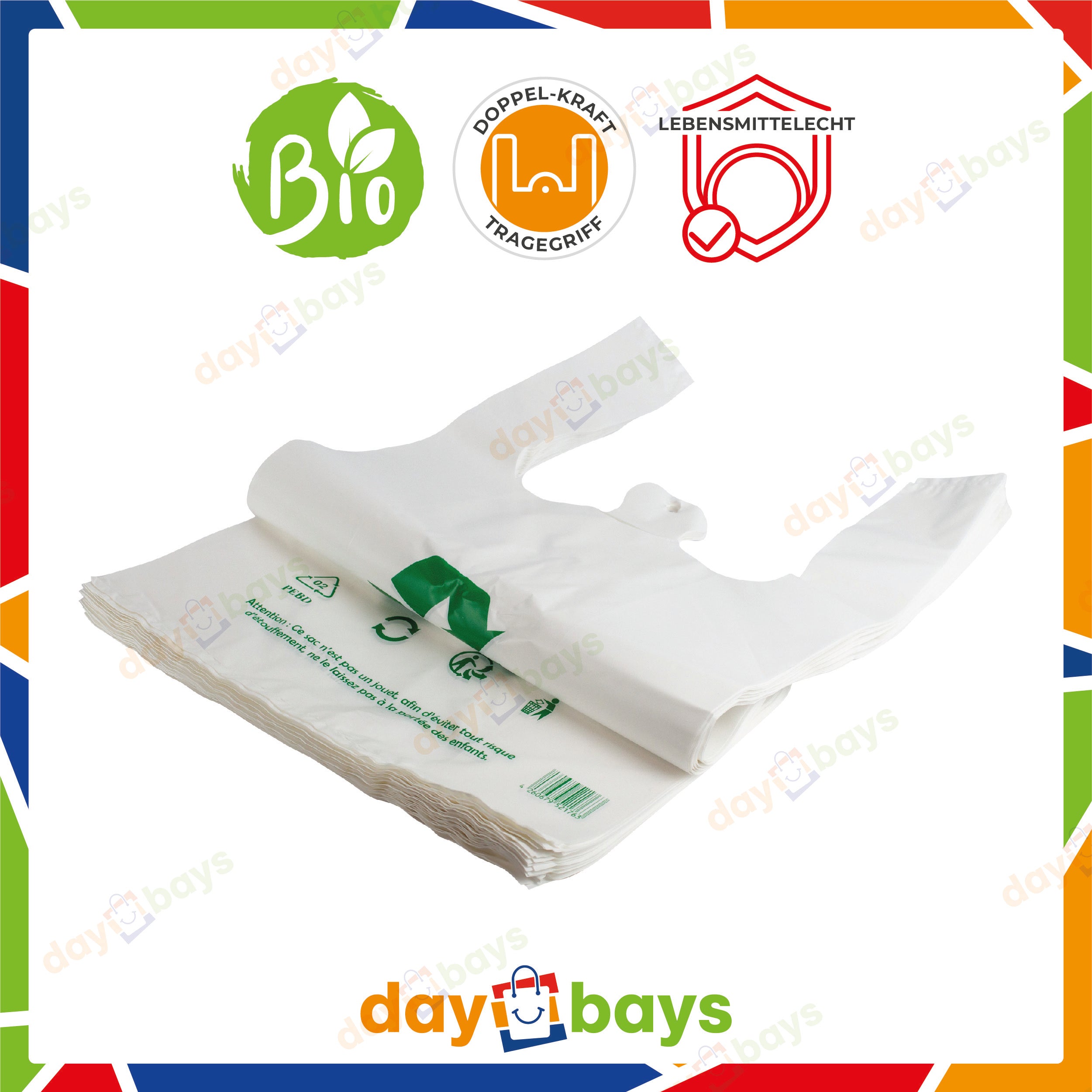 DayBays Hemdchentragetaschen 50 my 25+12x45 cm HDPE weiß geblockt, reissfest