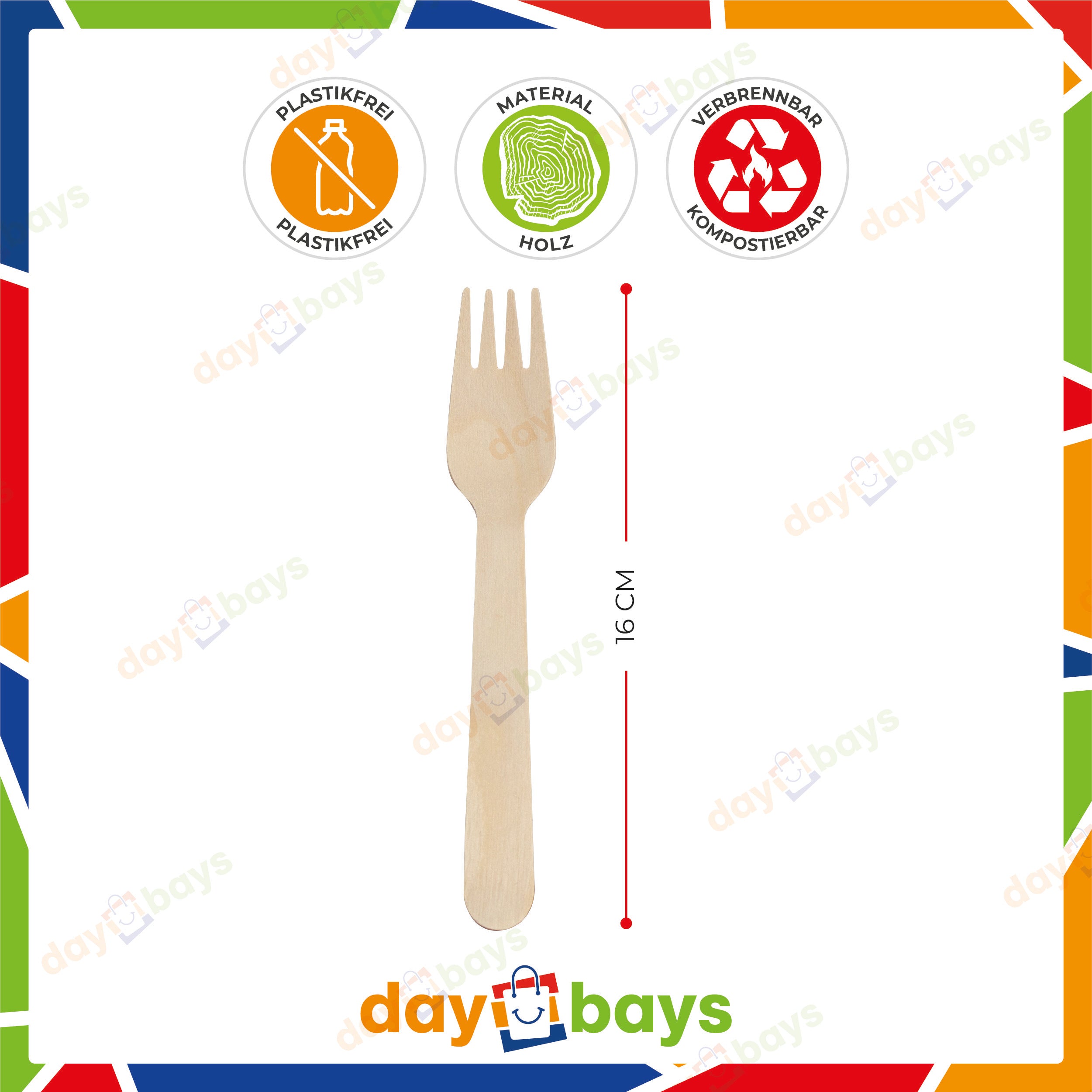 DayBays Holzgabel 16 cm Einweg Gabel aus Holz Geschmacks- und Geruchsneutral
