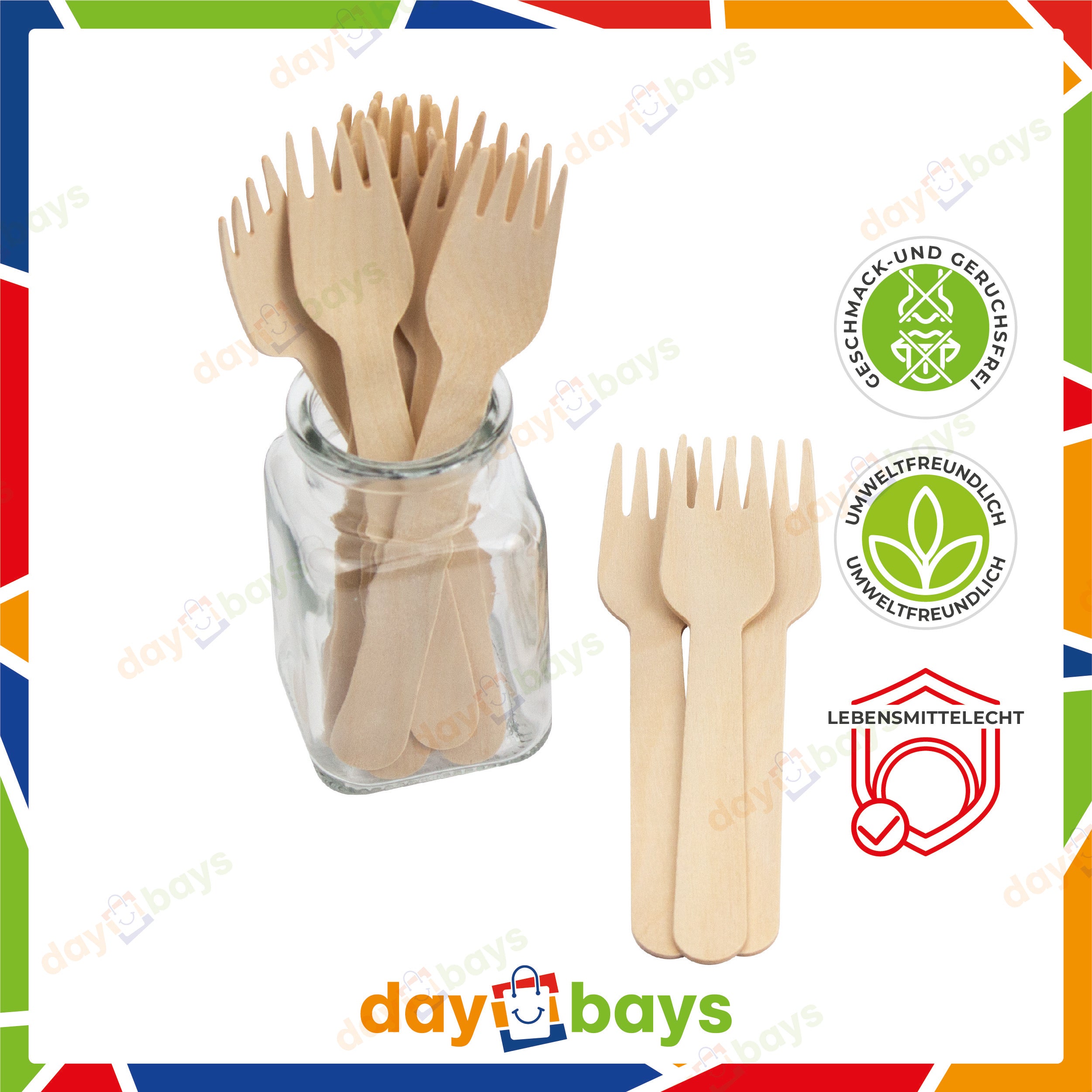 DayBays Holzgabel 16 cm Einweg Gabel aus Holz Geschmacks- und Geruchsneutral
