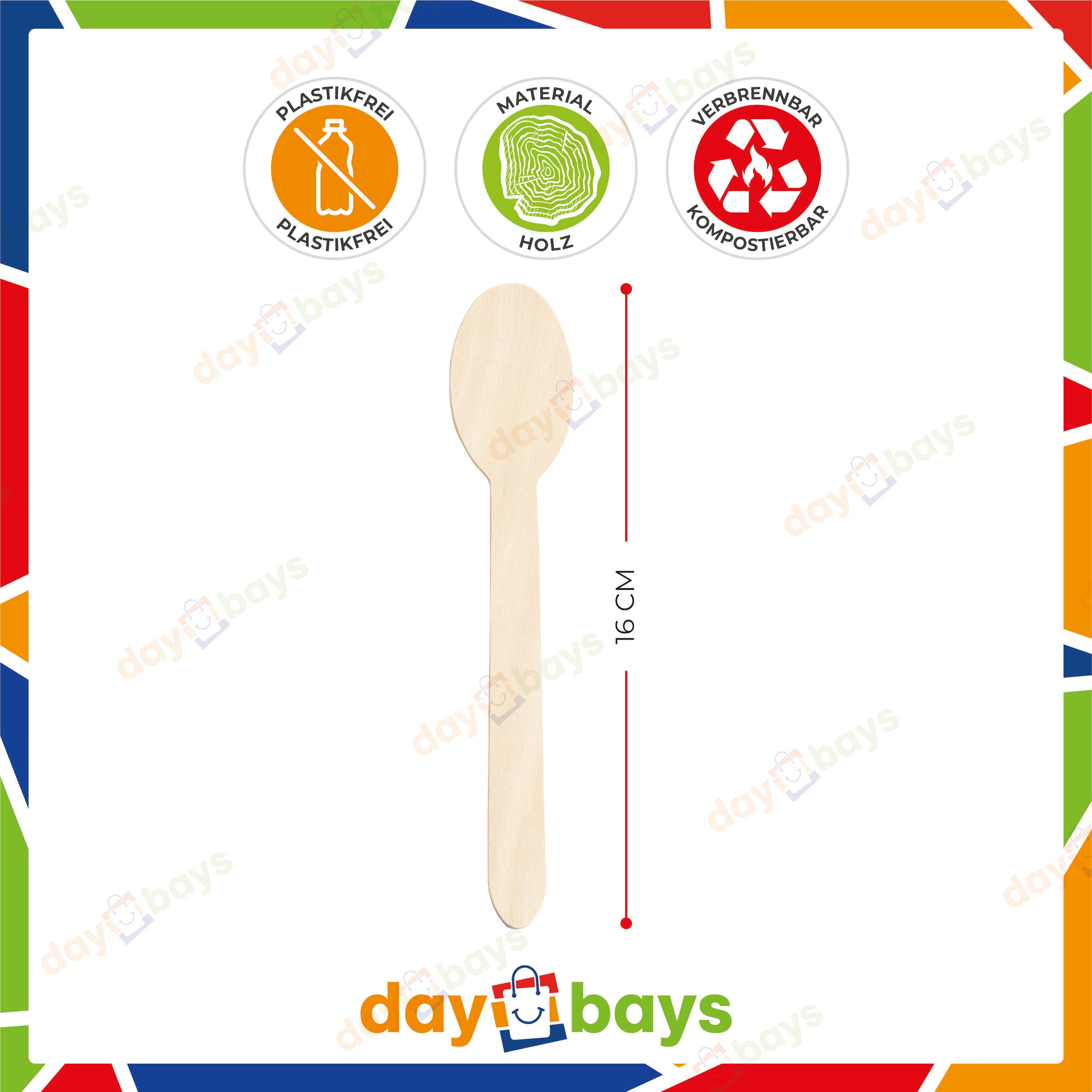 DayBays Holzlöffel 16 cm Einweg Holz Besteck Set Holzbesteck Löffel aus Holz Suppenlöffel Holzgeschirr Wooden Spoon, Geschmacks- und geruchsneutrale