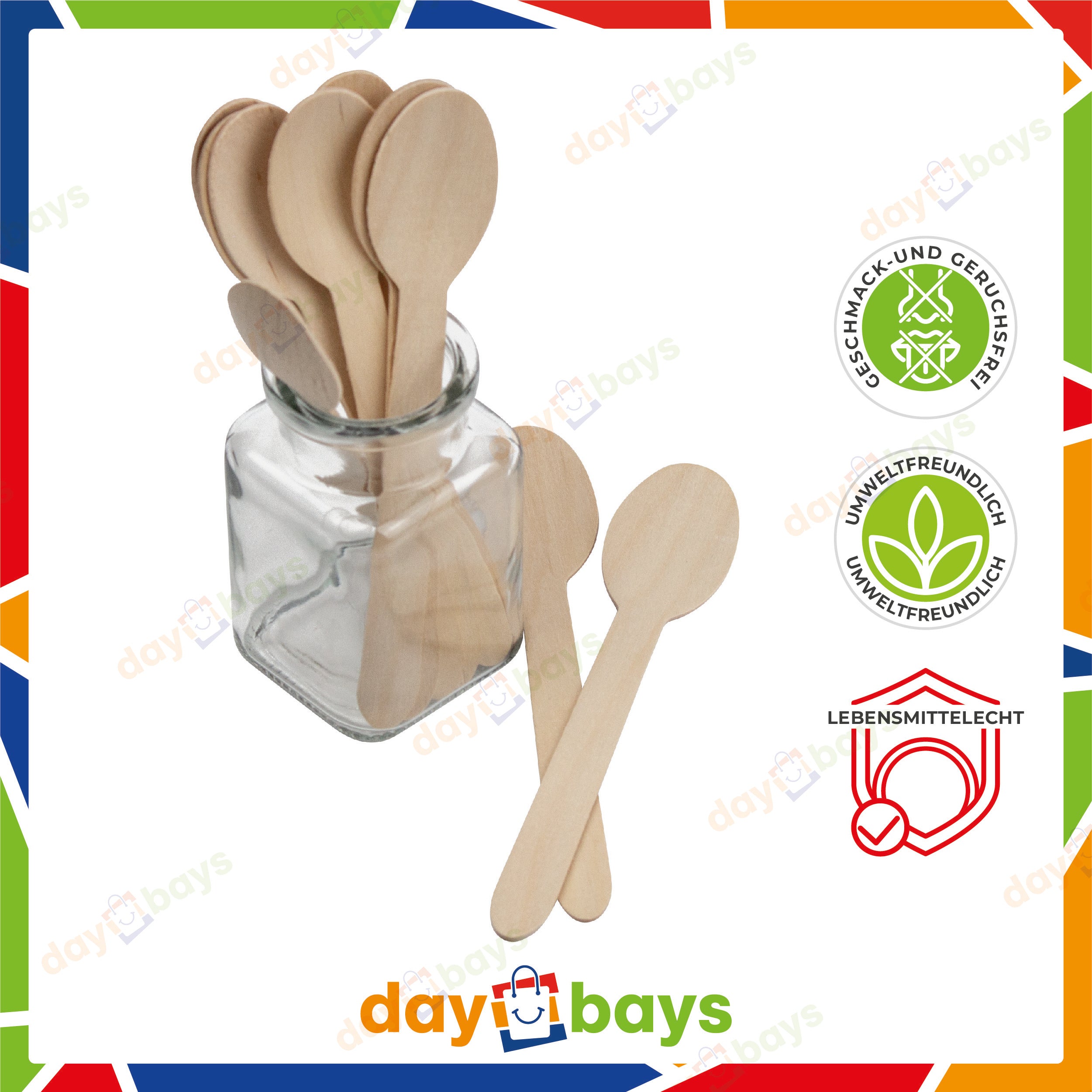 DayBays Holzlöffel 16 cm Einweg Holz Besteck Set Holzbesteck Löffel aus Holz Suppenlöffel Holzgeschirr Wooden Spoon, Geschmacks- und geruchsneutrale