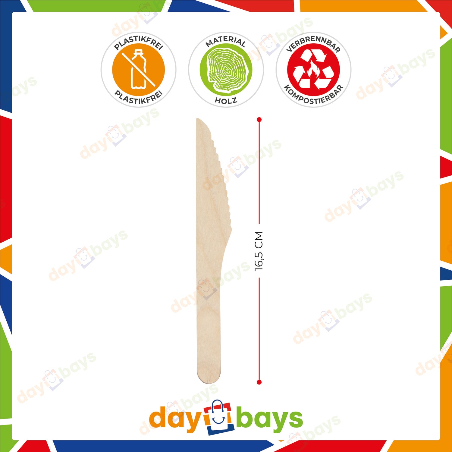 DayBays Holzmesser 165 mm Einweg Messer aus Holz Geschmacks- und Geruchsneutral