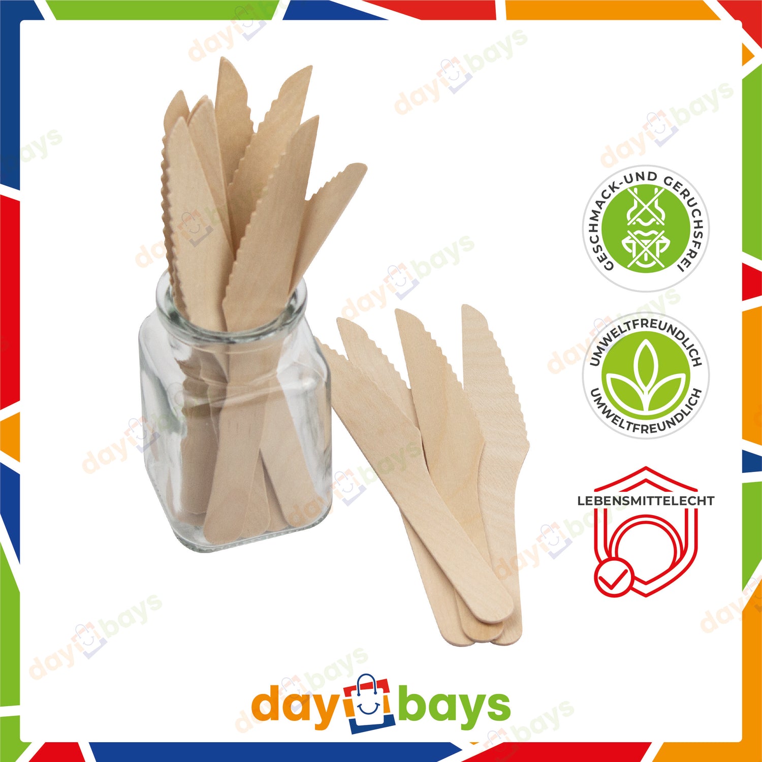 DayBays Holzmesser 165 mm Einweg Messer aus Holz Geschmacks- und Geruchsneutral