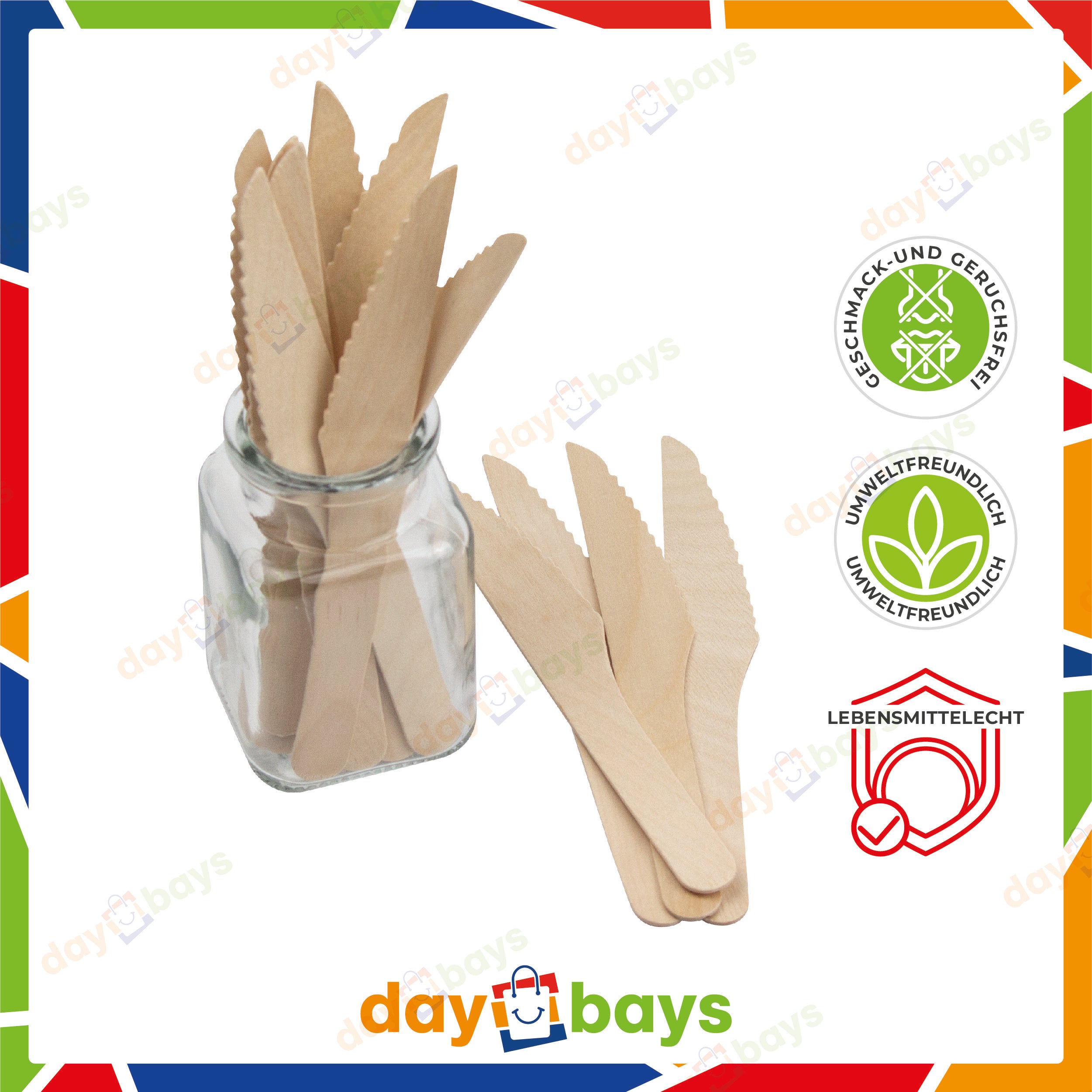DayBays Holzmesser 165 mm Einweg Messer aus Holz Geschmacks- und Geruchsneutral