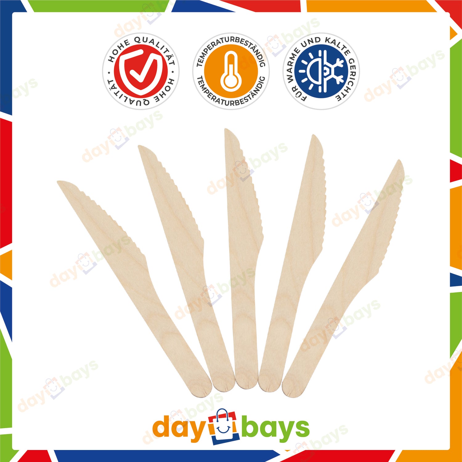 DayBays Holzmesser 165 mm Einweg Messer aus Holz Geschmacks- und Geruchsneutral