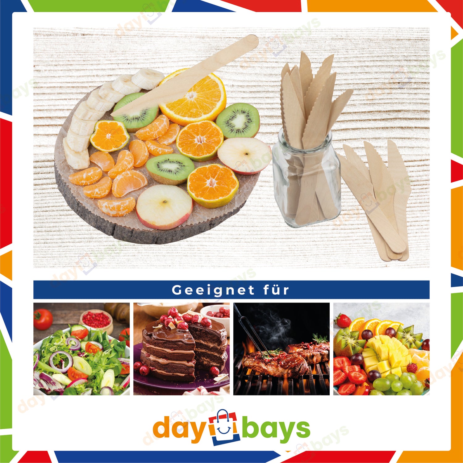 DayBays Holzmesser 165 mm Einweg Messer aus Holz Geschmacks- und Geruchsneutral