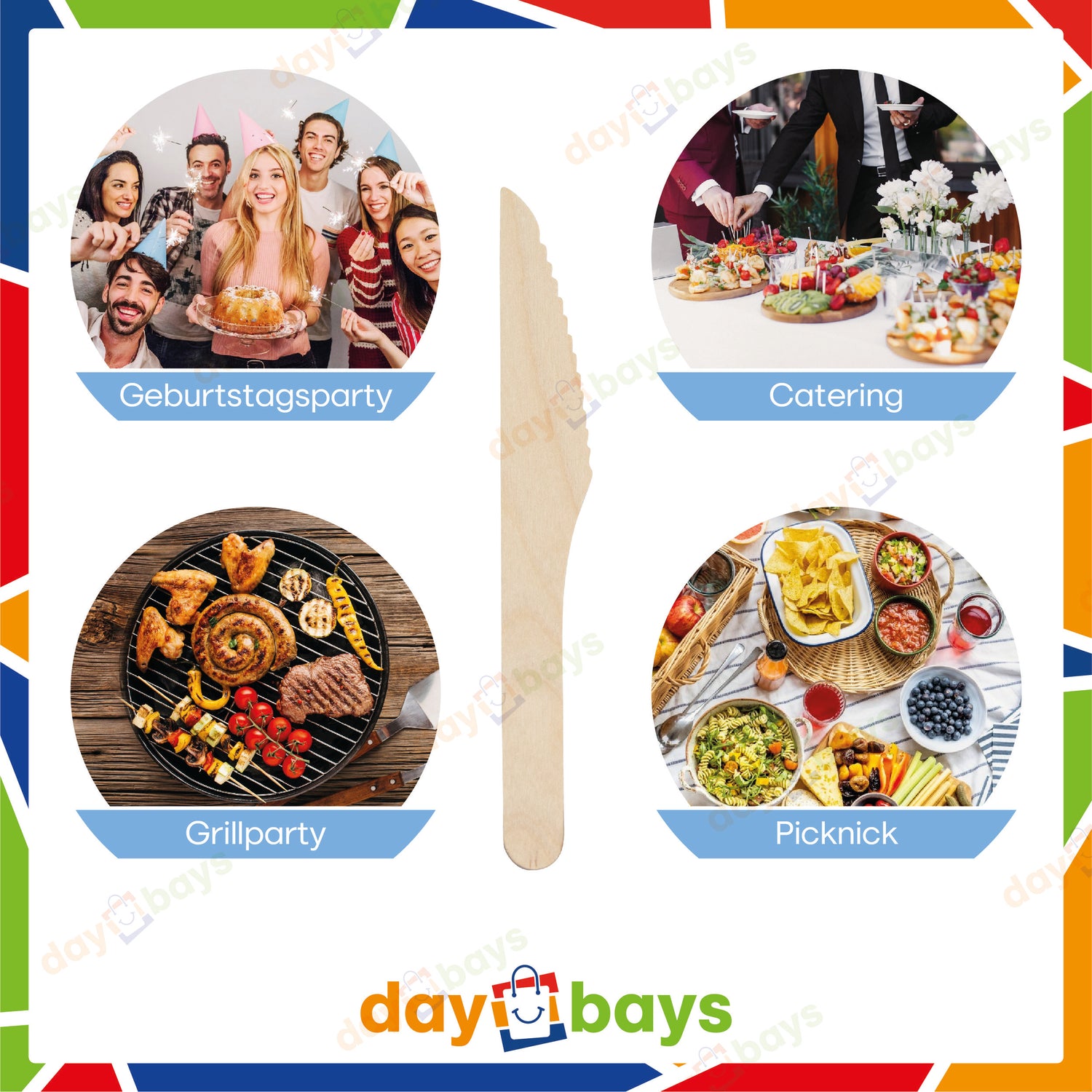 DayBays Holzmesser 165 mm Einweg Messer aus Holz Geschmacks- und Geruchsneutral