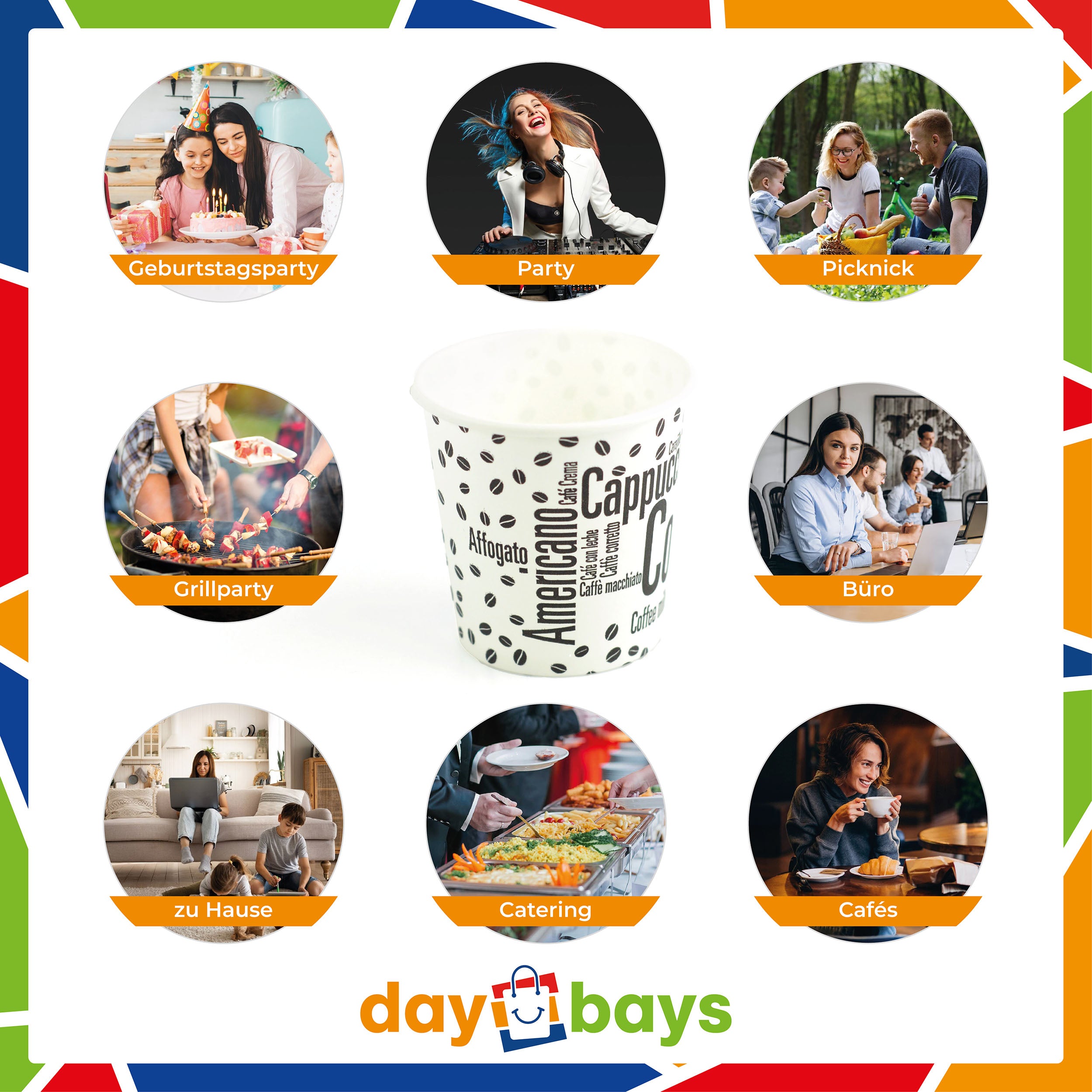 DayBays Kaffeebecher 4oz/120ml Ø6cm " Coffee To Go Becher " Pappe mit PE-beschichtet