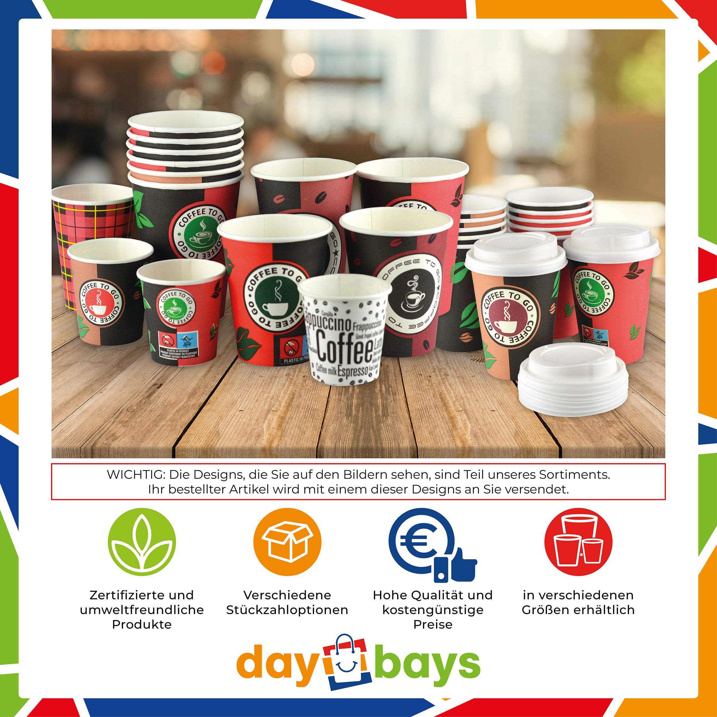 DayBays Kaffeebecher 4oz/120ml Ø6cm " Coffee To Go Becher " Pappe mit PE-beschichtet