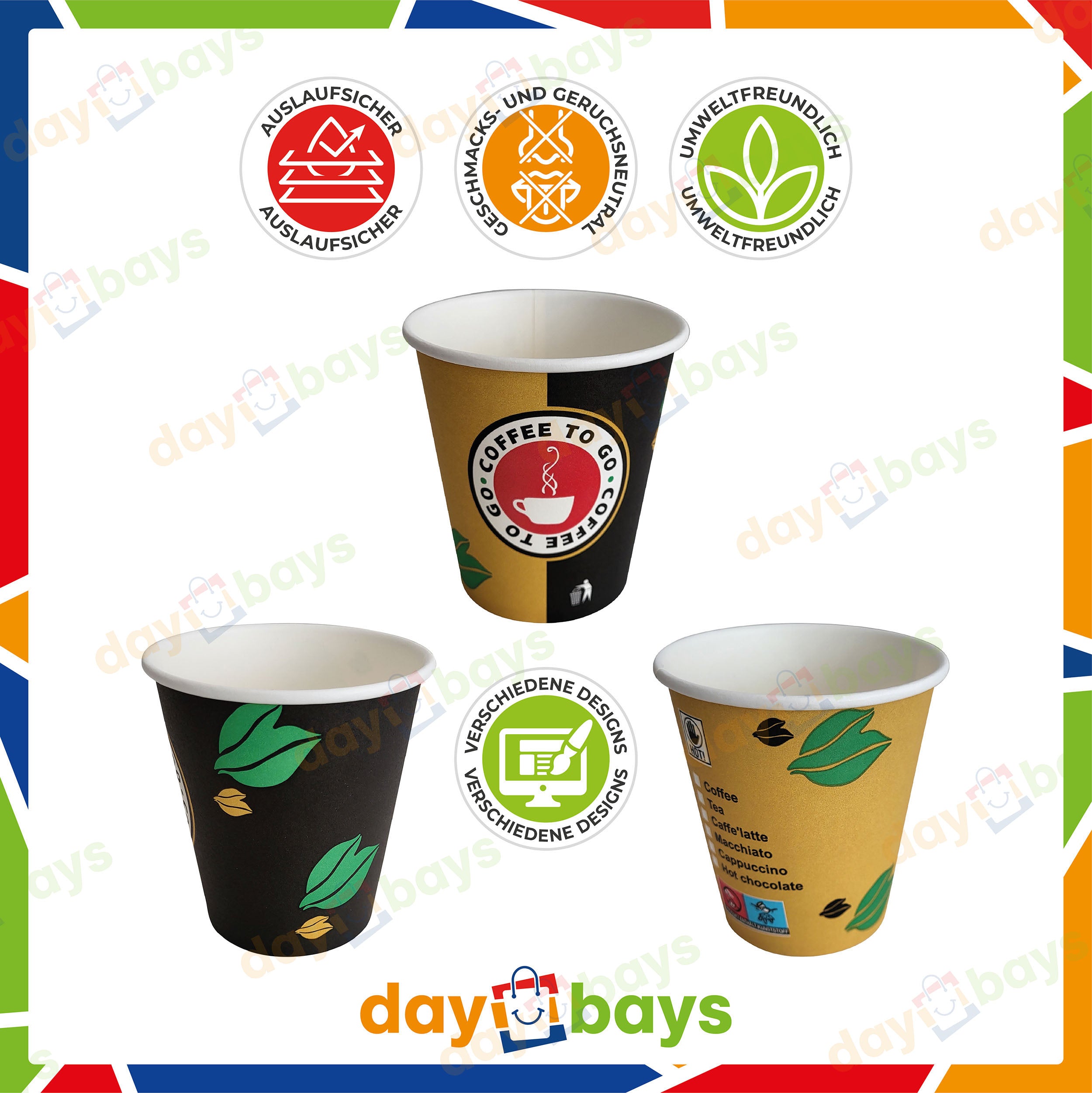 DayBays Kaffeebecher 7oz/175ml Ø6cm " Coffee To Go Becher " Pappe mit PE-beschichtet