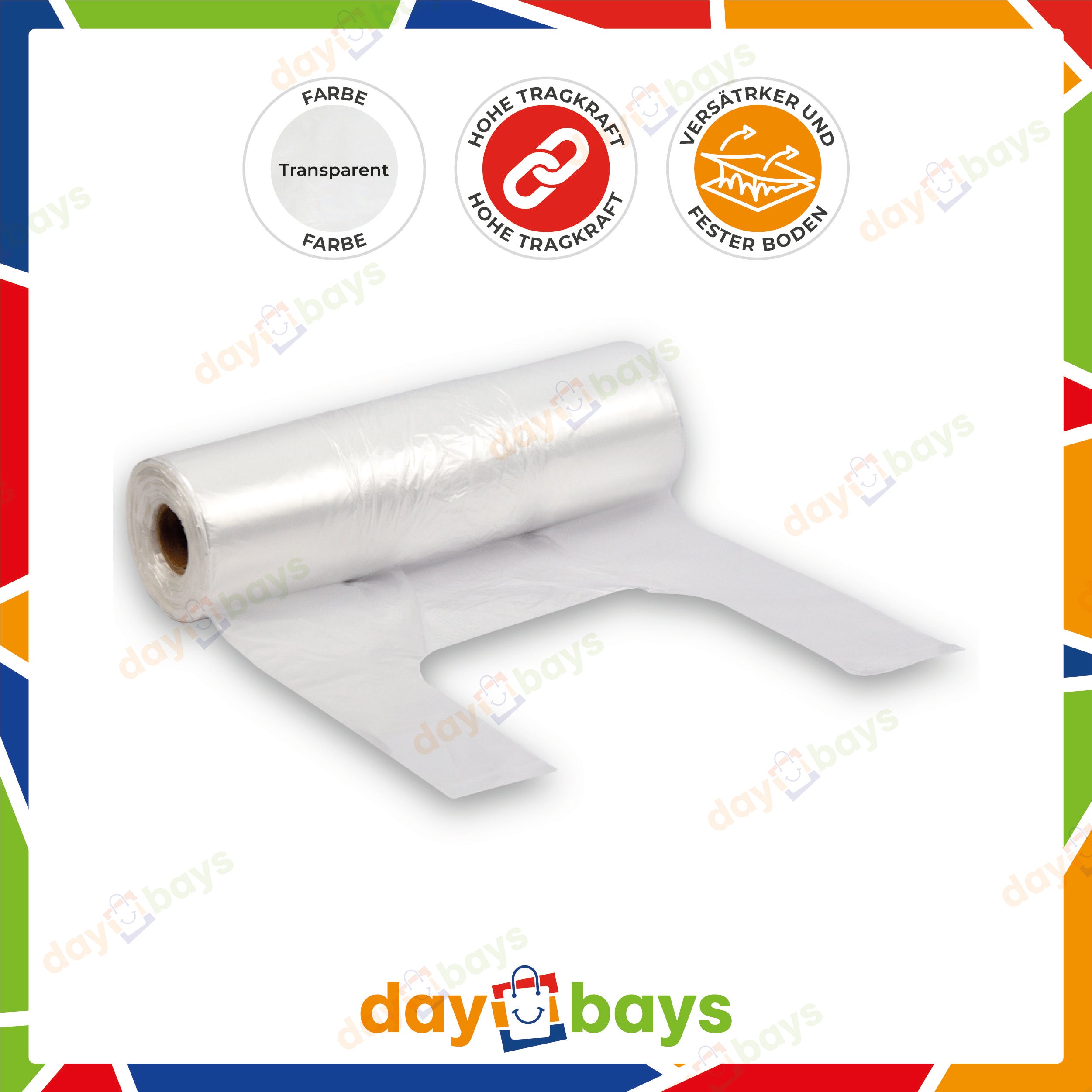 DayBays Knotenbeutel auf Rolle 5 Kg 22+12x47 cm HDPE Transparent Extra Stark