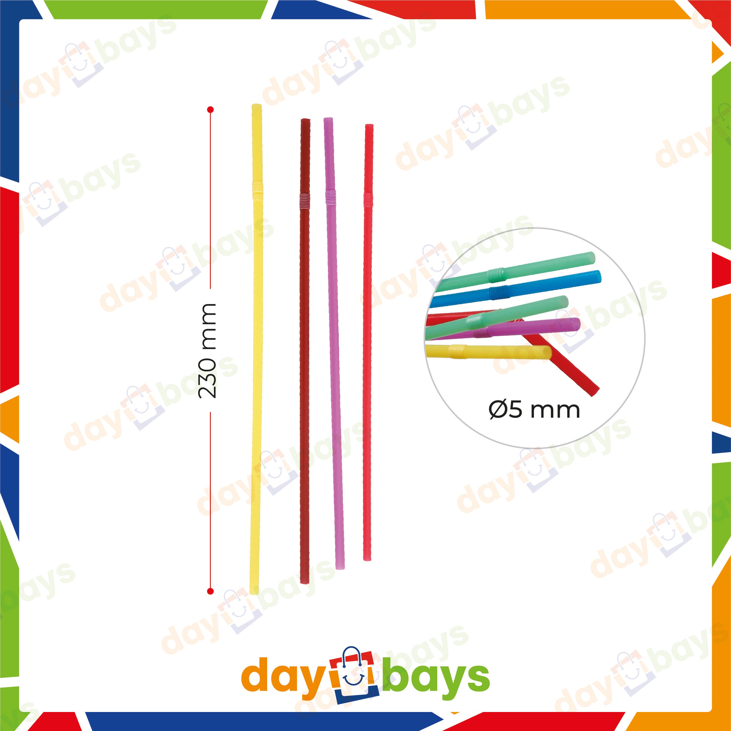 DayBays Mehrweg Flexible Strohhalme Bunt Ø5 mm 230 mm