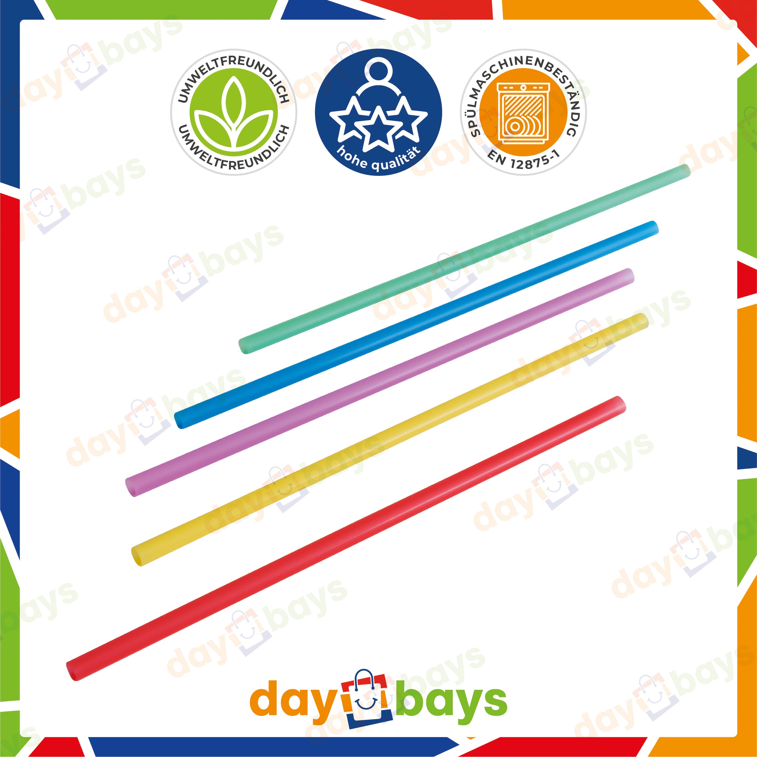 DayBays Mehrweg Strohhalme Ø8 mm 240 mm Bunt (Straight) aus PP
