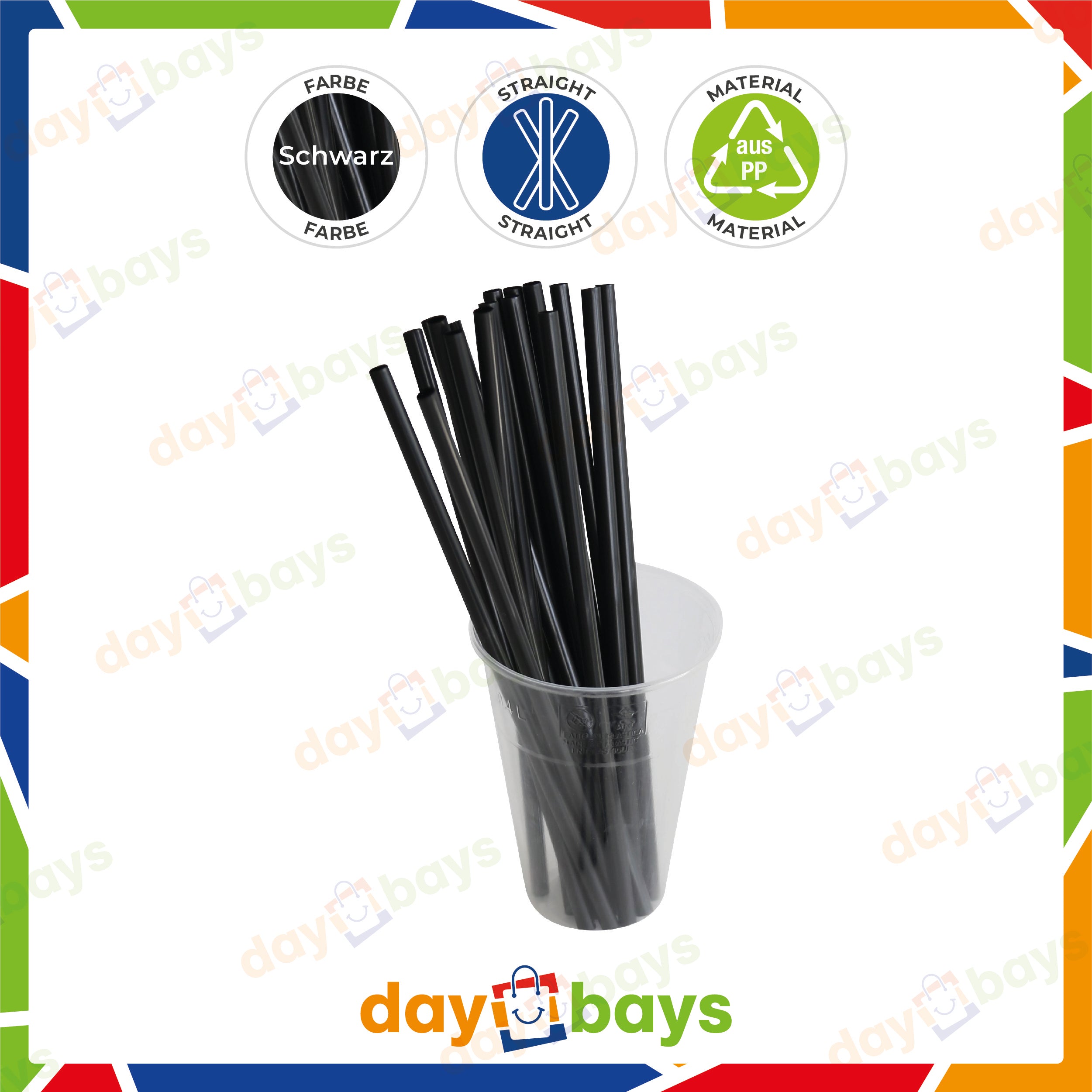 DayBays Strohhalme Ø8 mm 240 mm aus kraftpapier Schwarz Papierstrohhalme