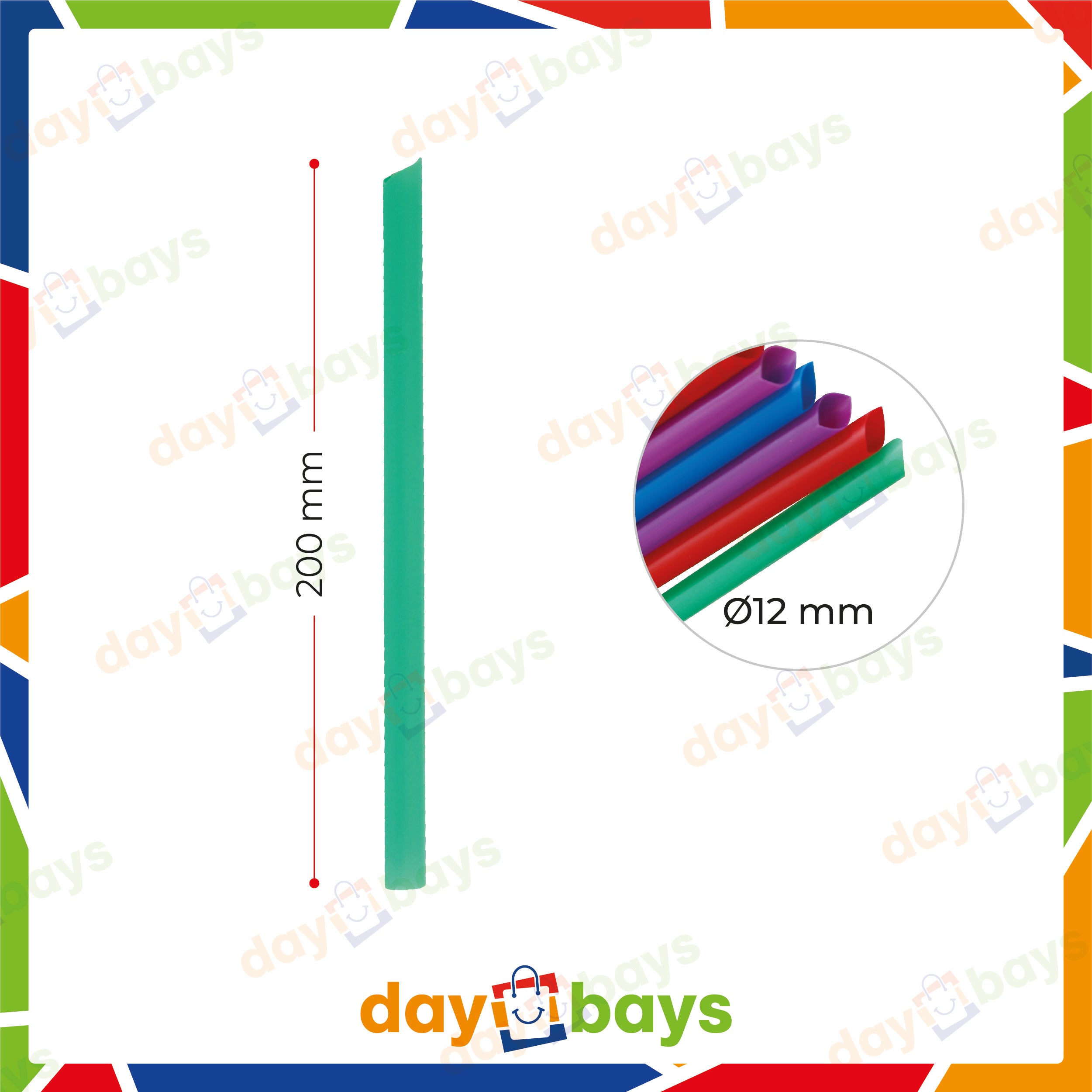 DayBays Mehrweg Strohhalme für Smoothie Becher / Bubble Tea Ø12 mm 200 mm