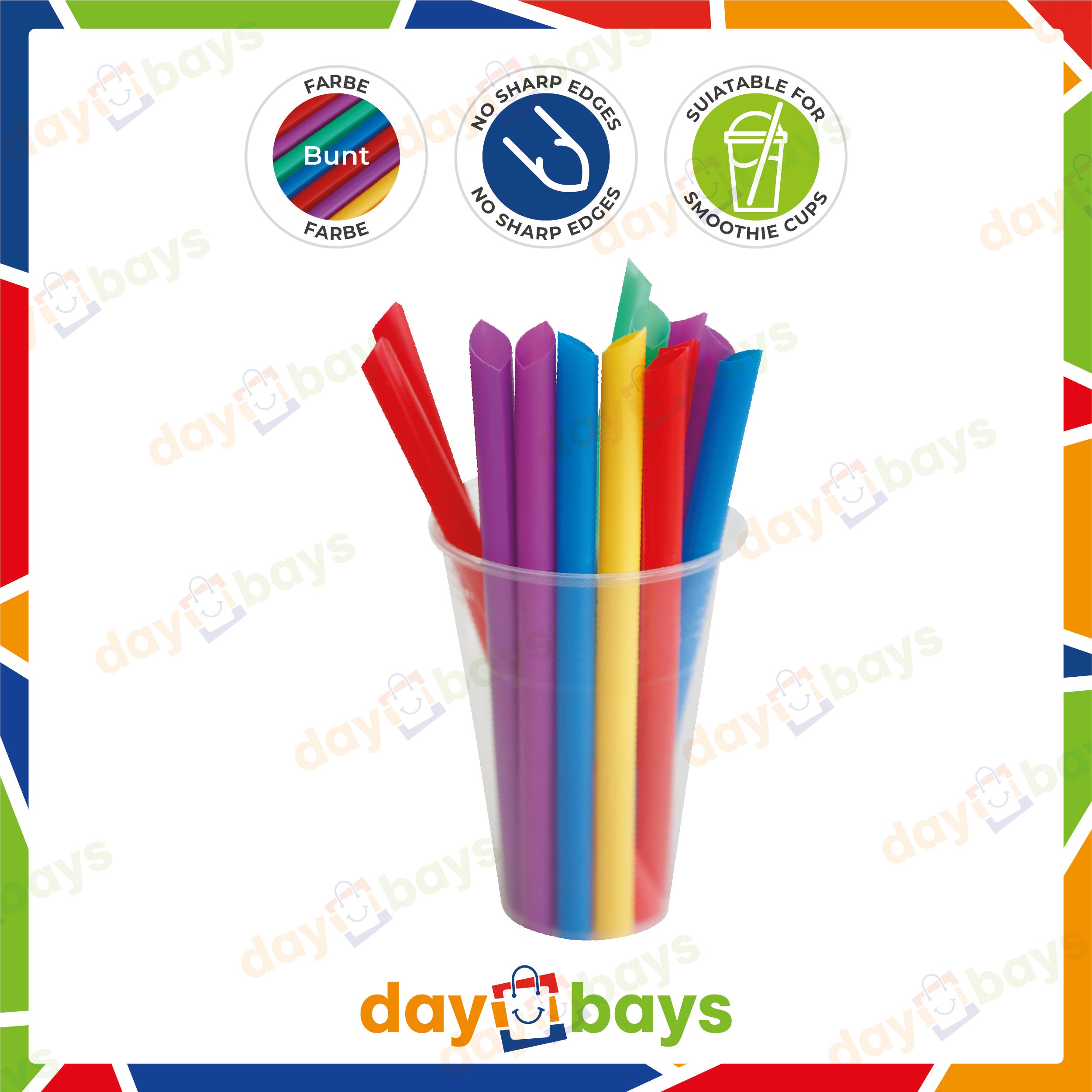 DayBays Mehrweg Strohhalme für Smoothie Becher / Bubble Tea Ø12 mm 200 mm