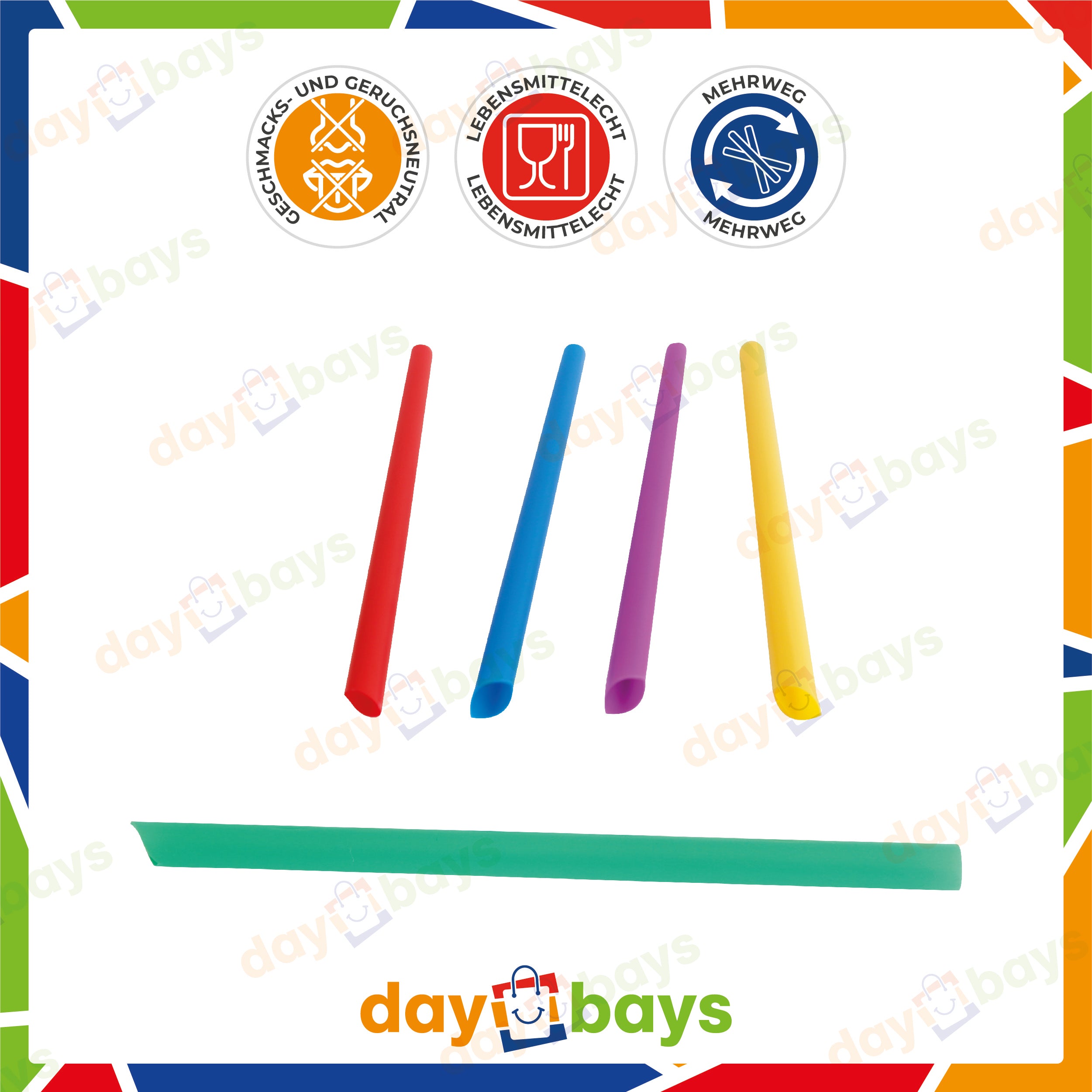 DayBays Mehrweg Strohhalme für Smoothie Becher / Bubble Tea Ø12 mm 200 mm