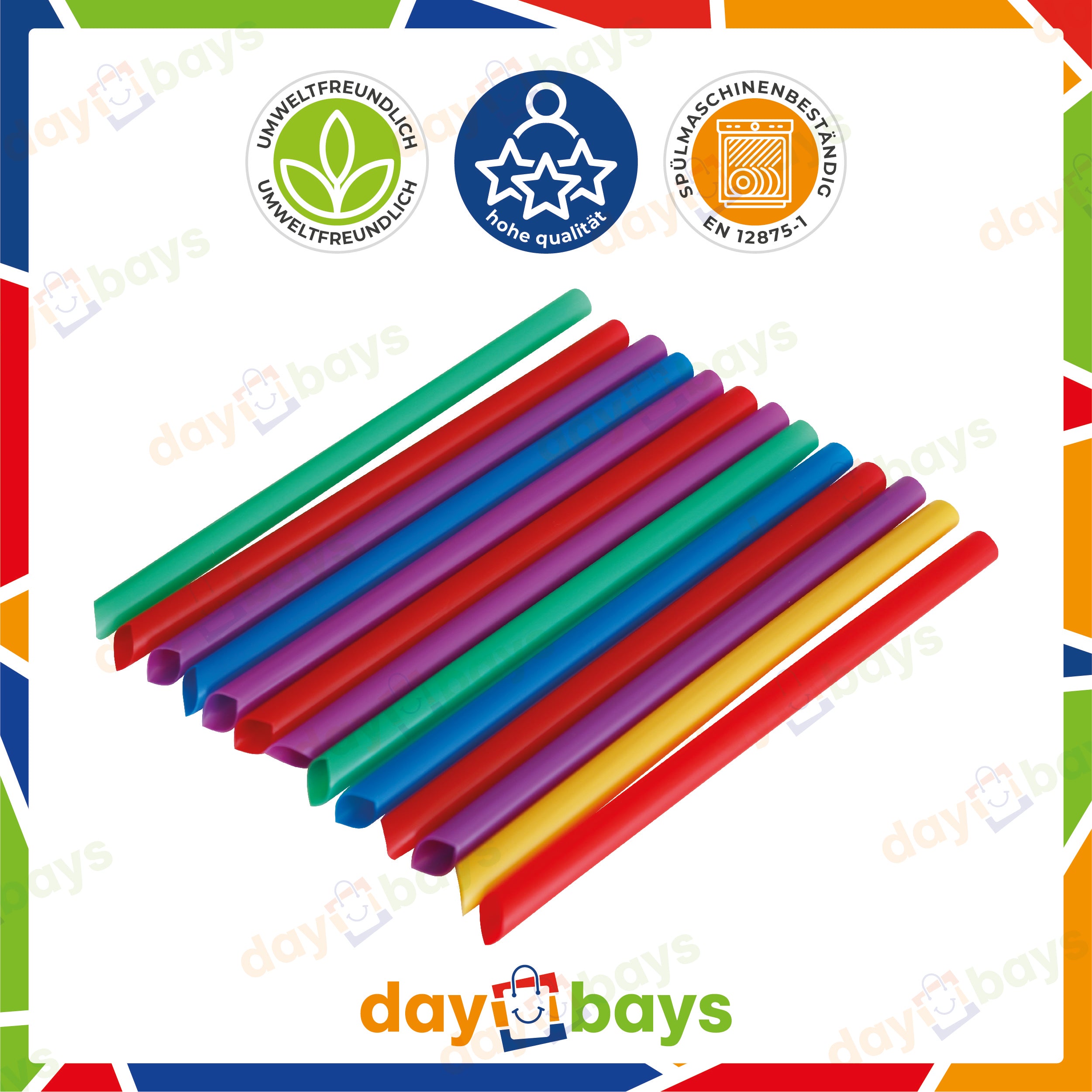 DayBays Mehrweg Strohhalme für Smoothie Becher / Bubble Tea Ø12 mm 200 mm