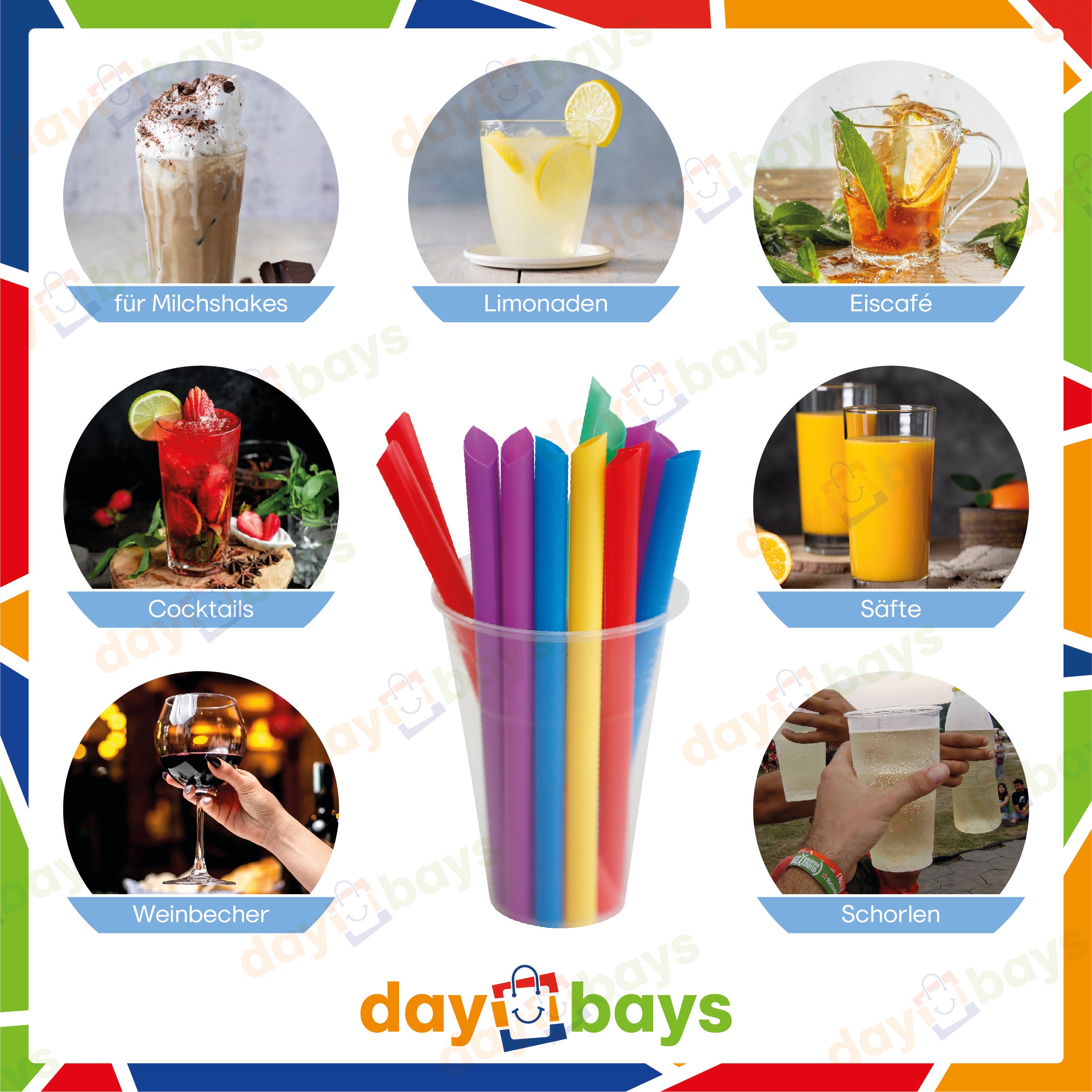 DayBays Mehrweg Strohhalme für Smoothie Becher / Bubble Tea Ø12 mm 200 mm