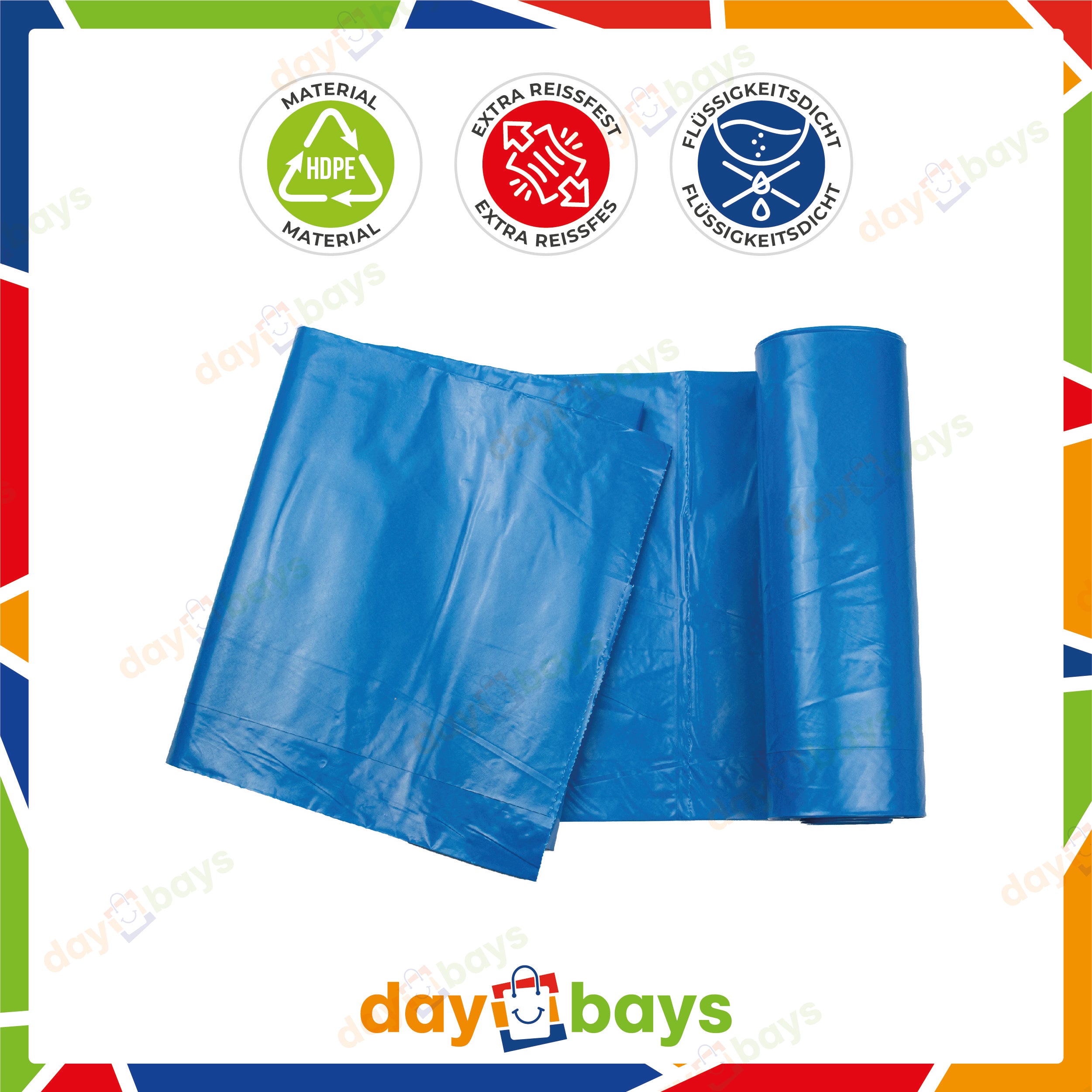 DayBays Müllsäcke Premium 120L (Typ70) 70x110cm HDPE Blau Extra Stark